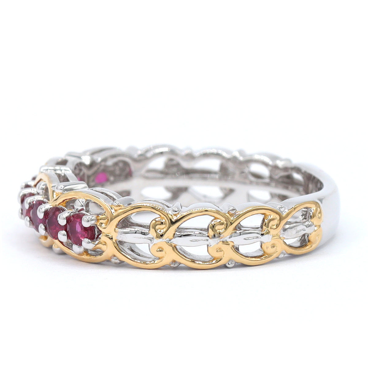 Gems en Vogue 24K Palladium Silver 0.81ctw Ornate Ruby Band Ring