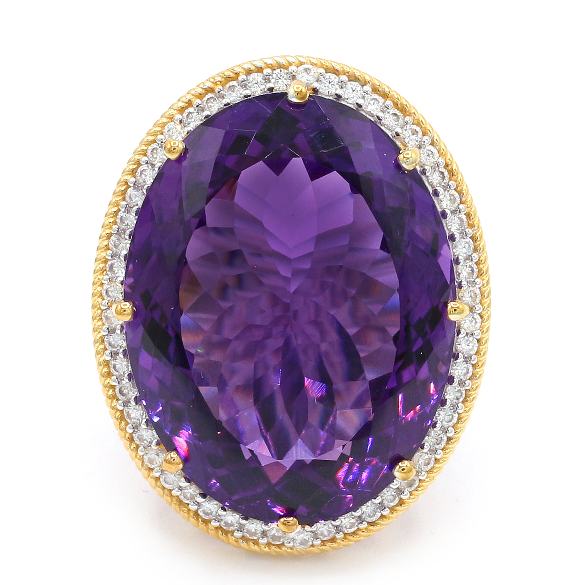 Couture Gems One-of-a-Kind 76.33ctw Tanzanian Amethyst & White Zircon Halo Honker Ring