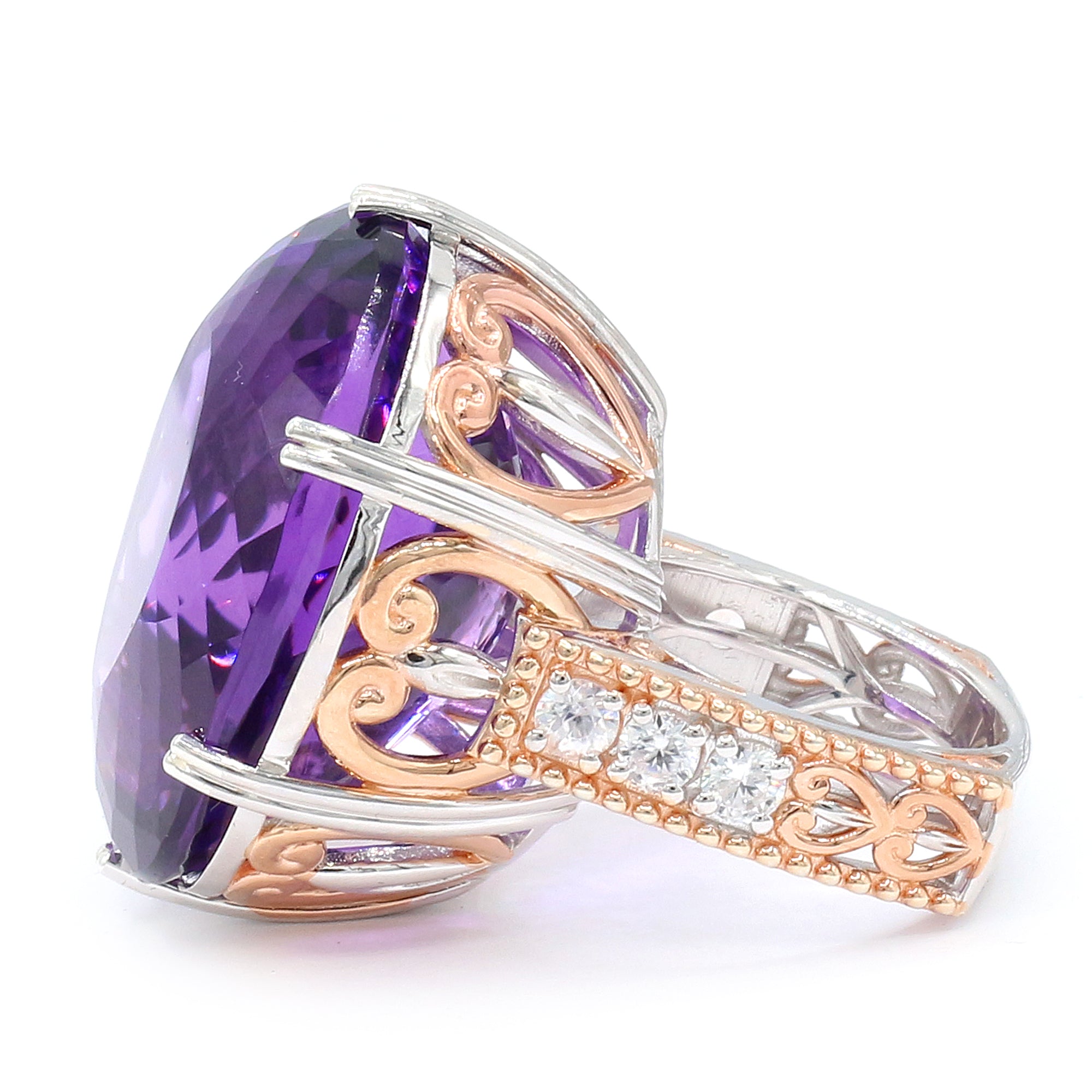 Couture Gems One-of-a-Kind 18K Palladium Silver 69.93ctw Tanzanian Amethyst & White Zircon Honker Ring