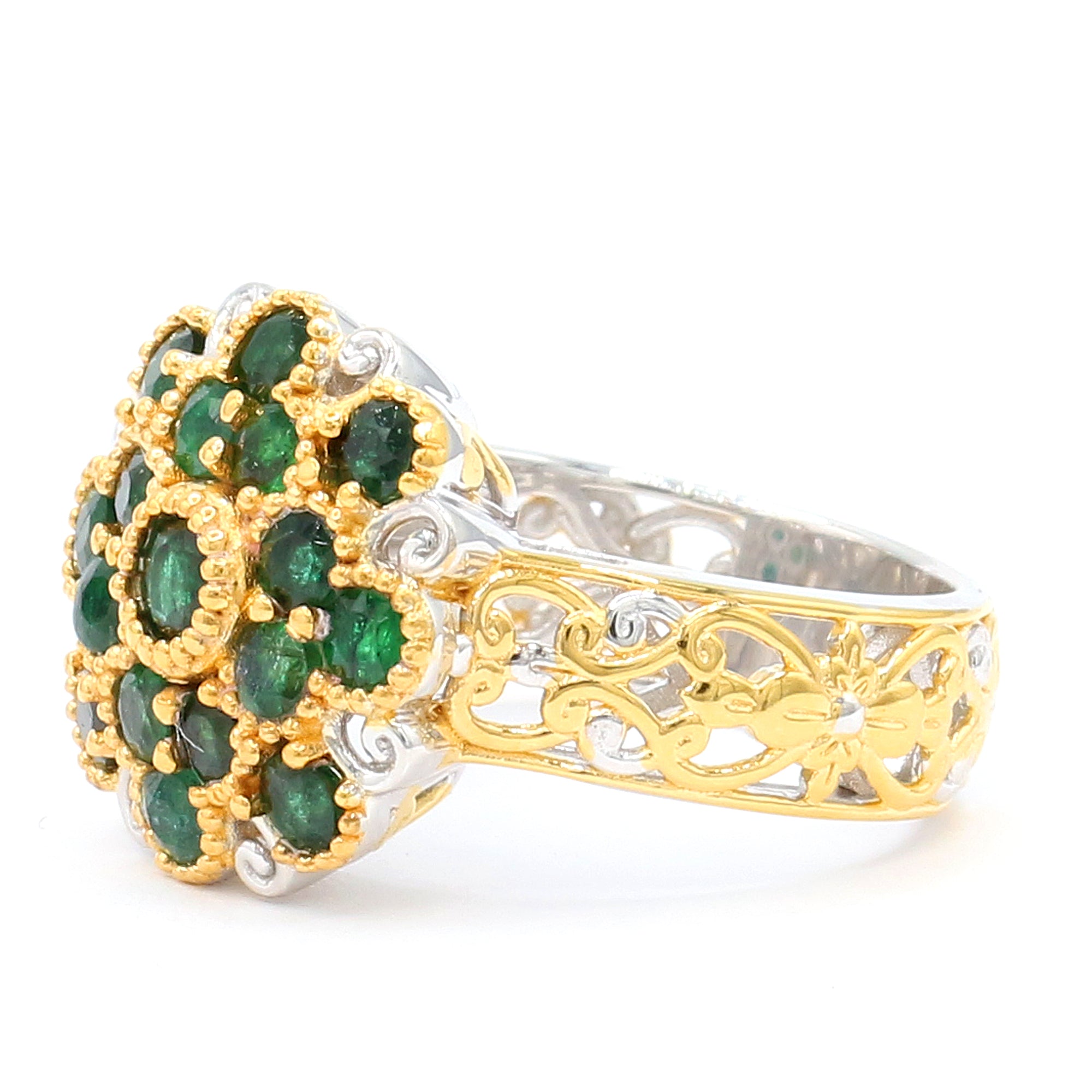 Gems en Vogue 24K Palladium Silver 1.68ctw Grizzly Emerald Cluster Ring