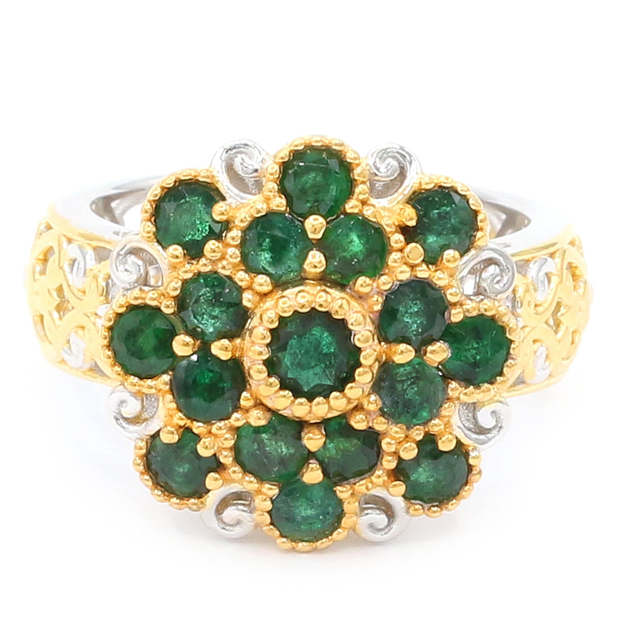 Gems en Vogue 24K Palladium Silver 1.68ctw Grizzly Emerald Cluster Ring