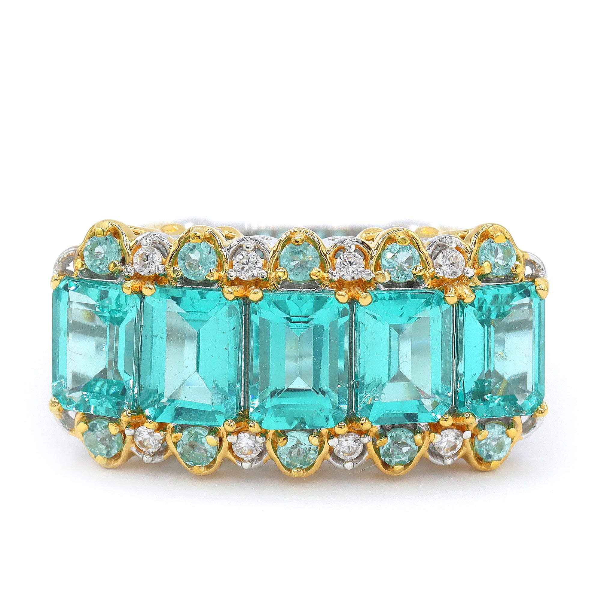 Gems en Vogue 24K Palladium Silver 6.14ctw Dauphin Apatite & White Zircon Five Stone Ring