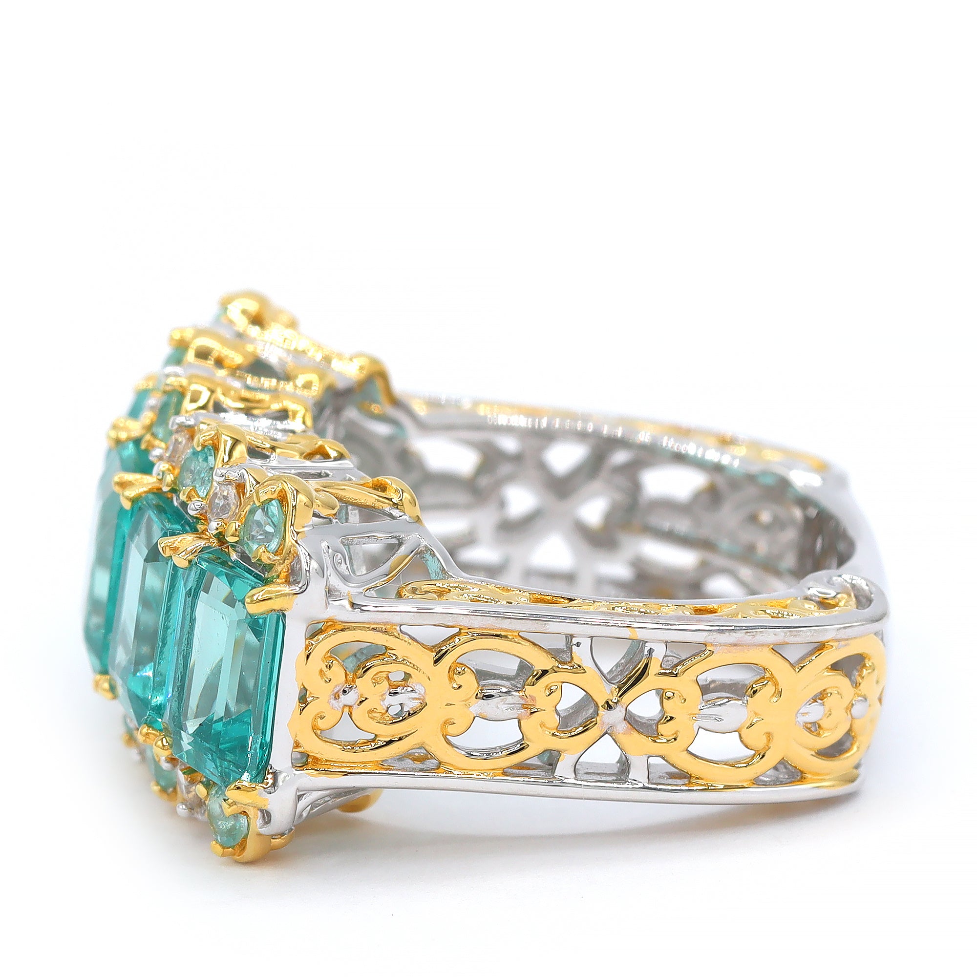 Gems en Vogue 24K Palladium Silver 6.14ctw Dauphin Apatite & White Zircon Five Stone Ring