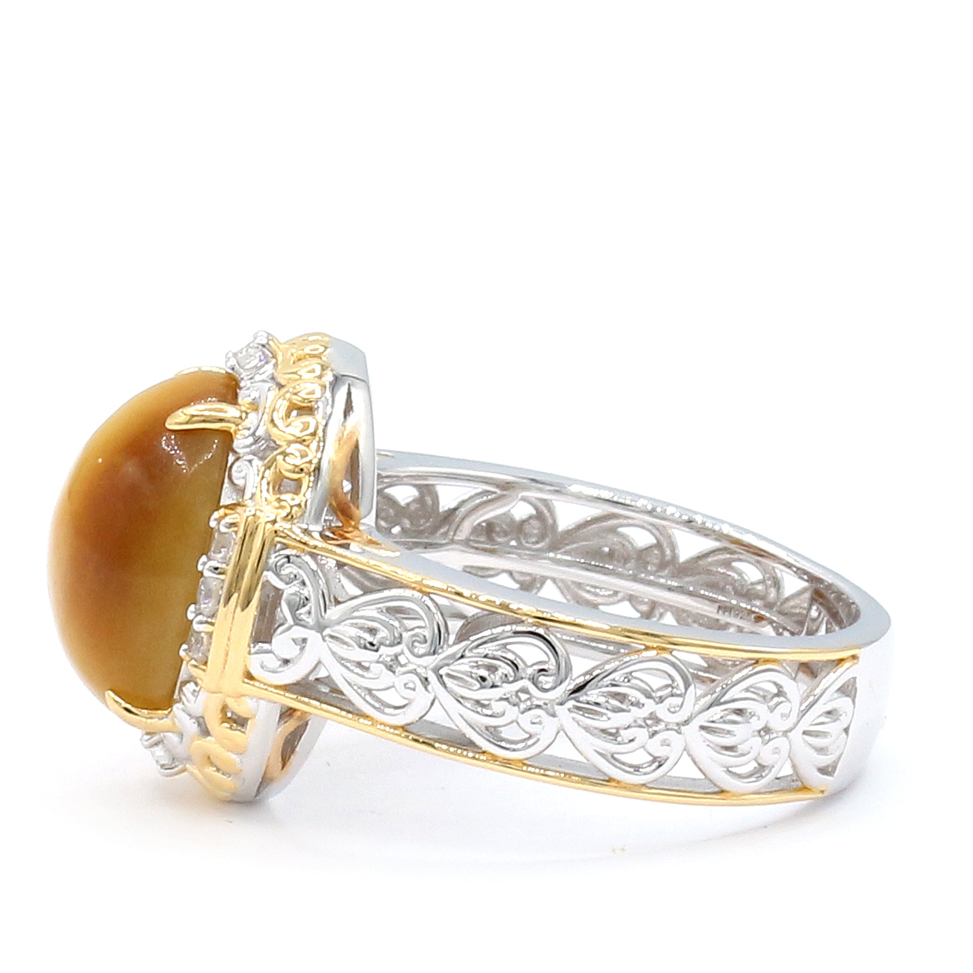 Gems en Vogue 24K Palladium Silver Cat's Eye Quartz & White Zircon Ring