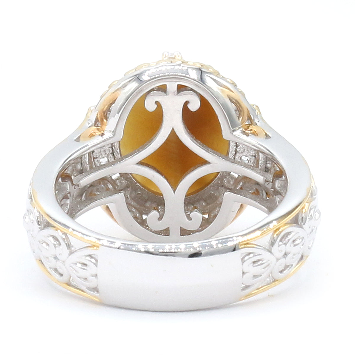 Gems en Vogue 24K Palladium Silver Cat's Eye Quartz & White Zircon Ring