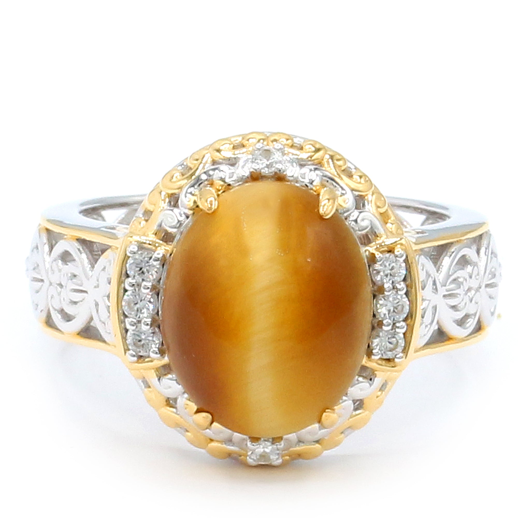 Gems en Vogue 24K Palladium Silver Cat's Eye Quartz & White Zircon Ring