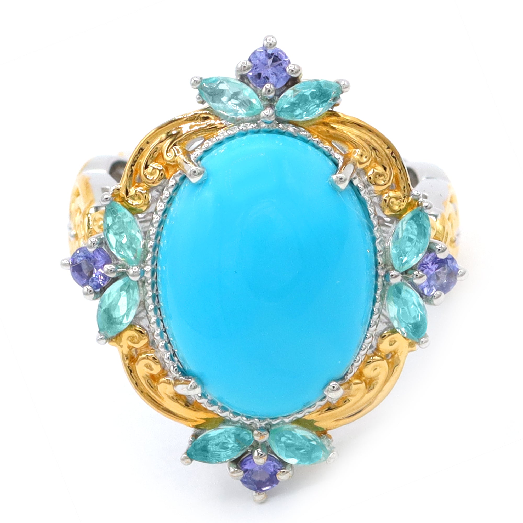 Gems en Vogue 24K Palladium Silver Sleeping Beauty Turquoise, Dauphin Apatite & Tanzanite Ring
