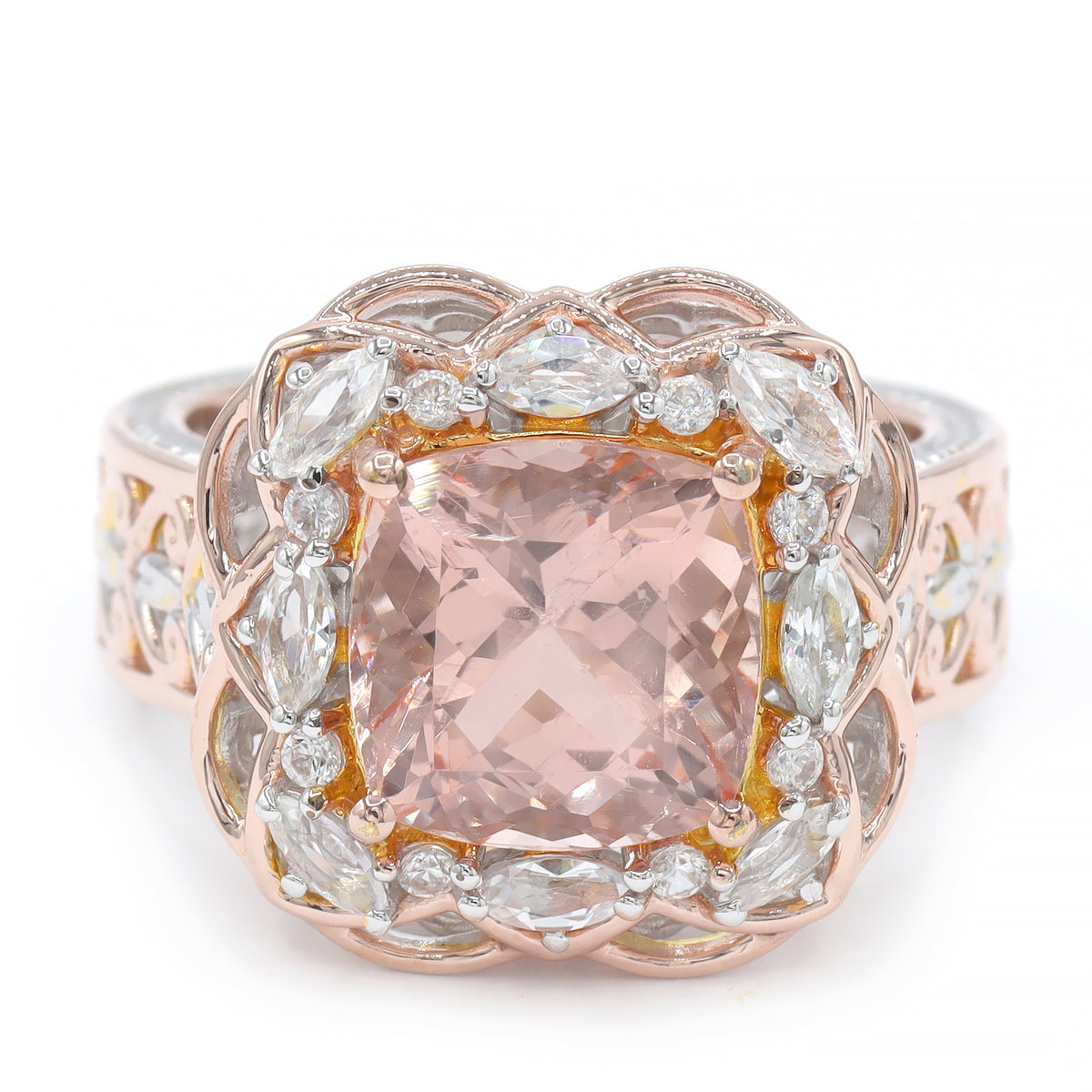 Gems en Vogue 18K Palladium Silver 4.88ctw Morganite & White Zircon Ring