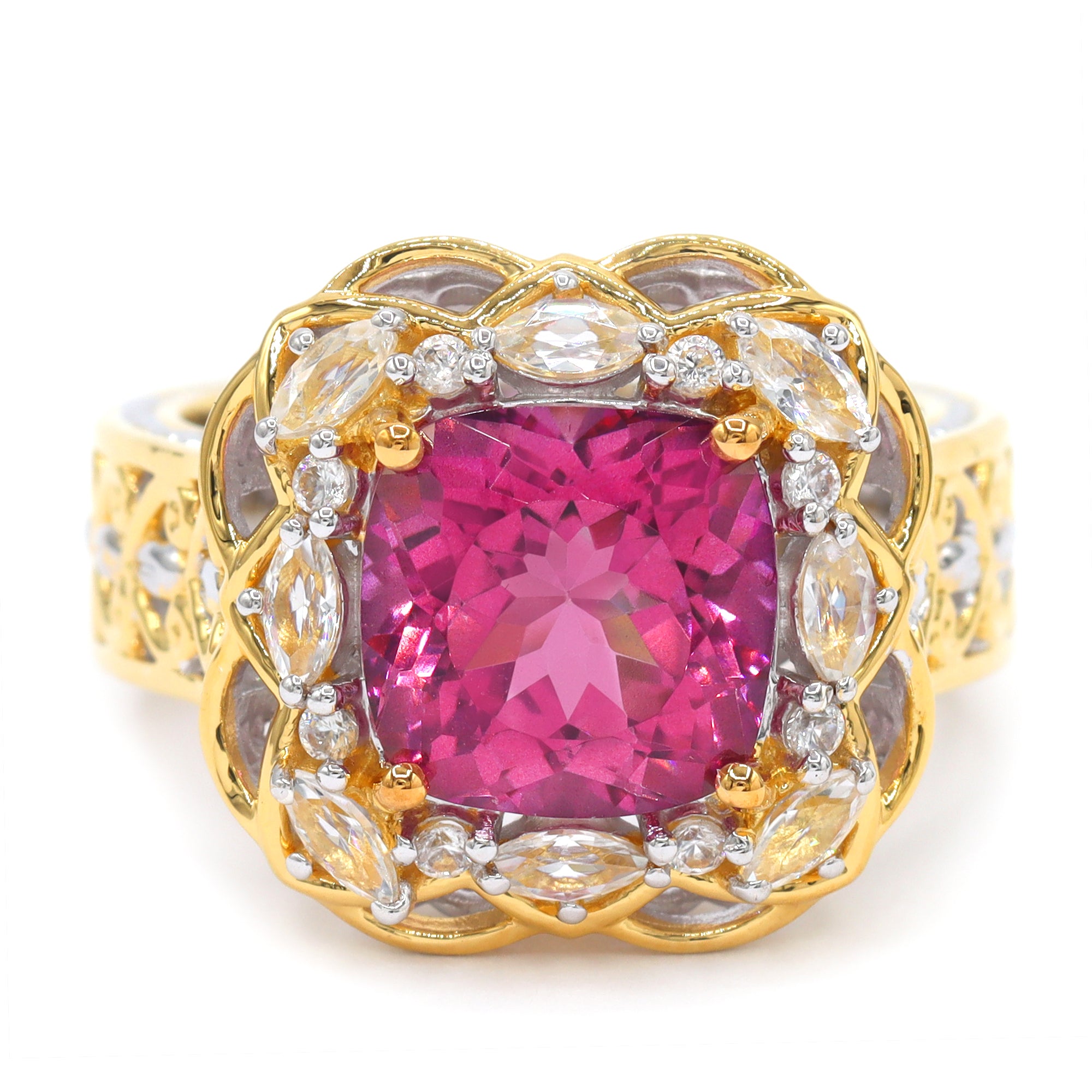 Gems en Vogue One-of-a-Kind 24K Palladium Silver 6.46ctw Pink Topaz & White Zircon Ring
