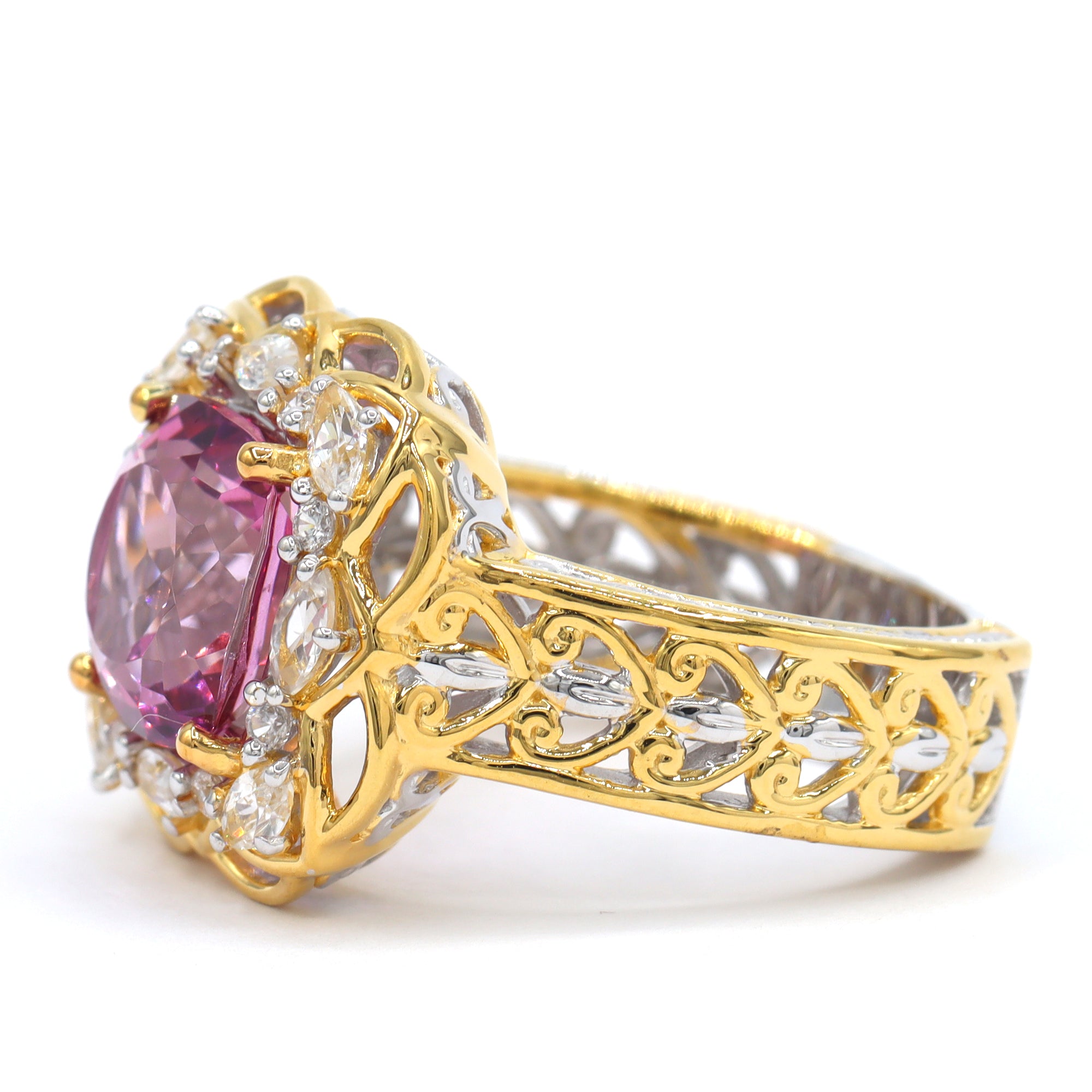 Gems en Vogue One-of-a-Kind 24K Palladium Silver 6.46ctw Pink Topaz & White Zircon Ring