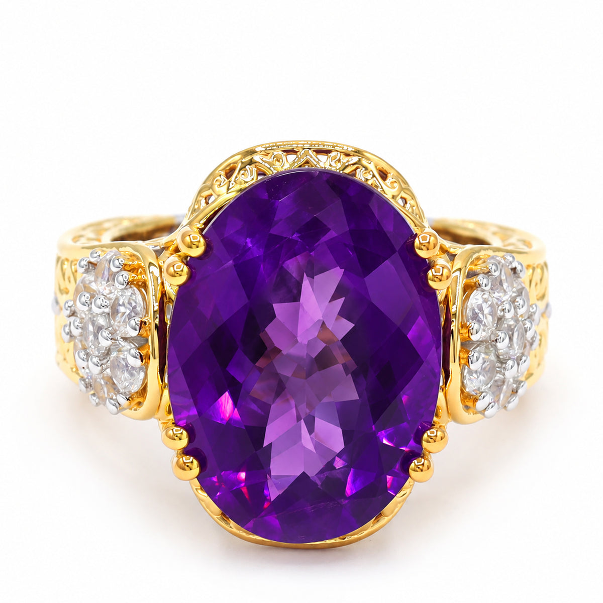 Gems en Vogue One-of-a-Kind 24K Palladium Silver 13.42ctw African Amethyst & White Zircon Ring