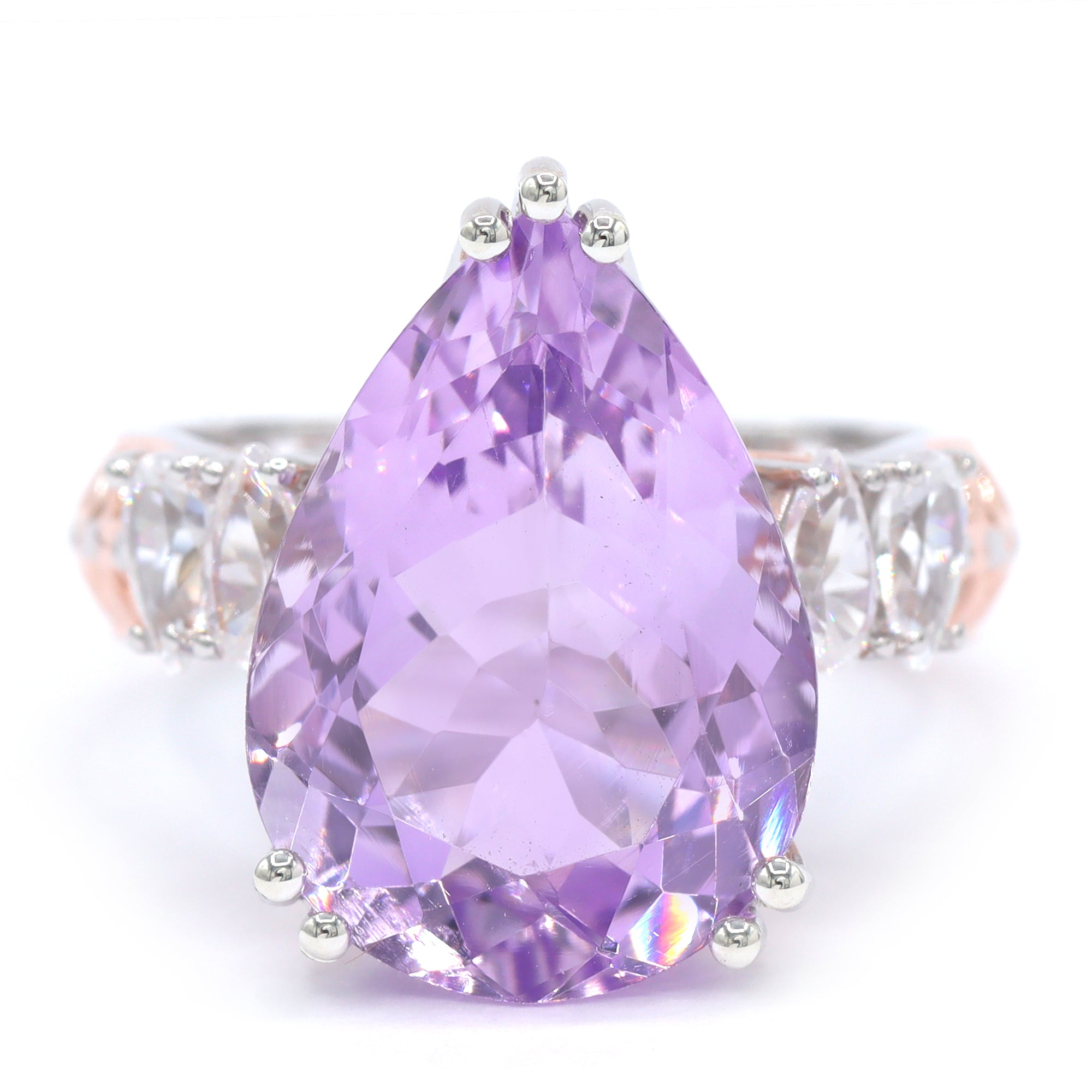 Gems en Vogue One-of-a-Kind 18K Palladium Silver 10.48ctw Pink Amethyst & White Zircon Ring