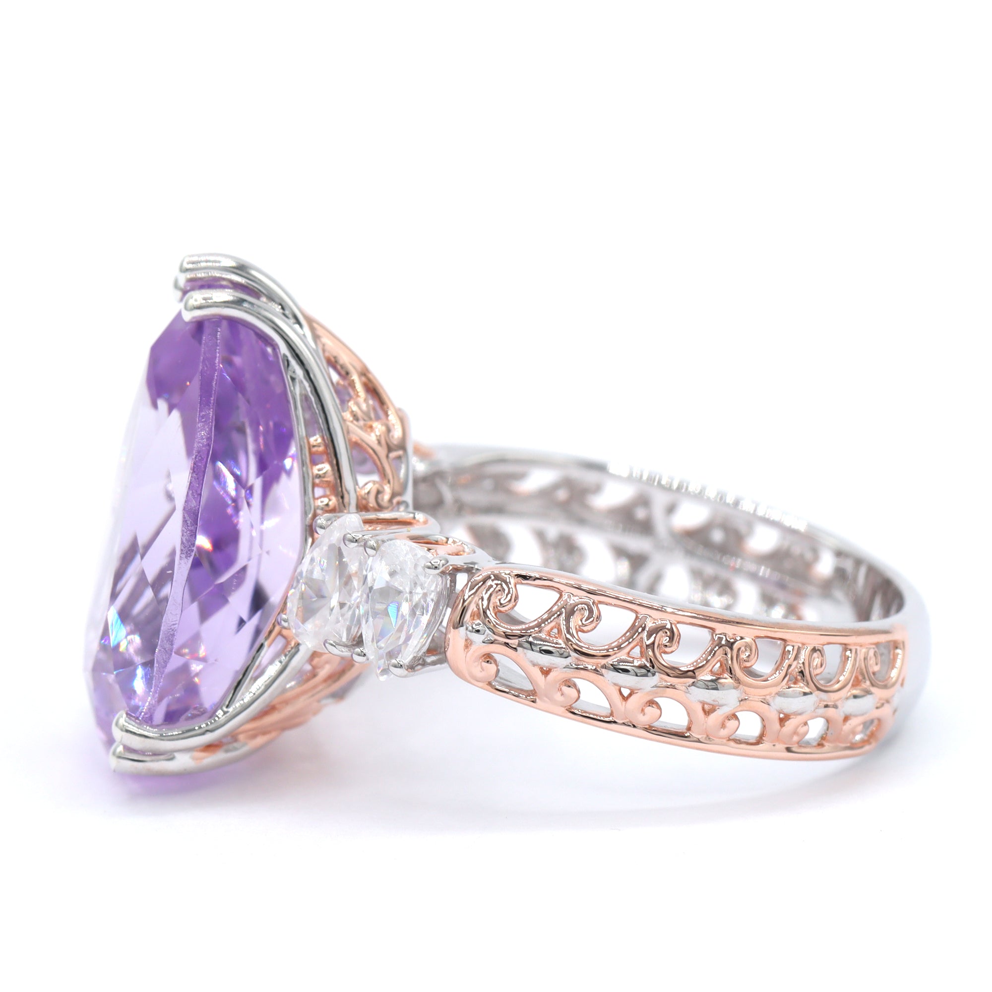 Gems en Vogue One-of-a-Kind 18K Palladium Silver 10.48ctw Pink Amethyst & White Zircon Ring