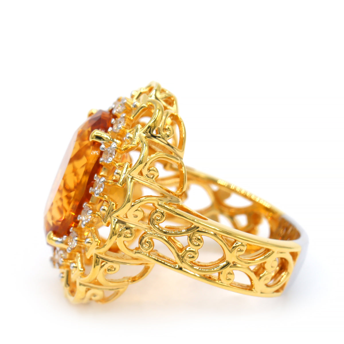 Bague Gems en Vogue en Citrine de Bolivie "Fire" 18,38 carats et Zircons Blancs