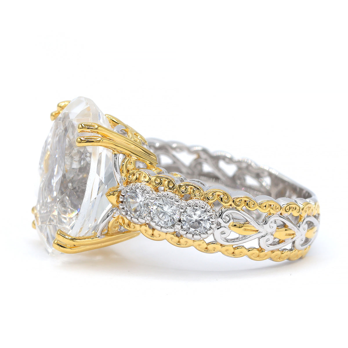 Gems en Vogue 24K Palladium Silver 8.84ctw Clear Quartz & White Zircon Ring