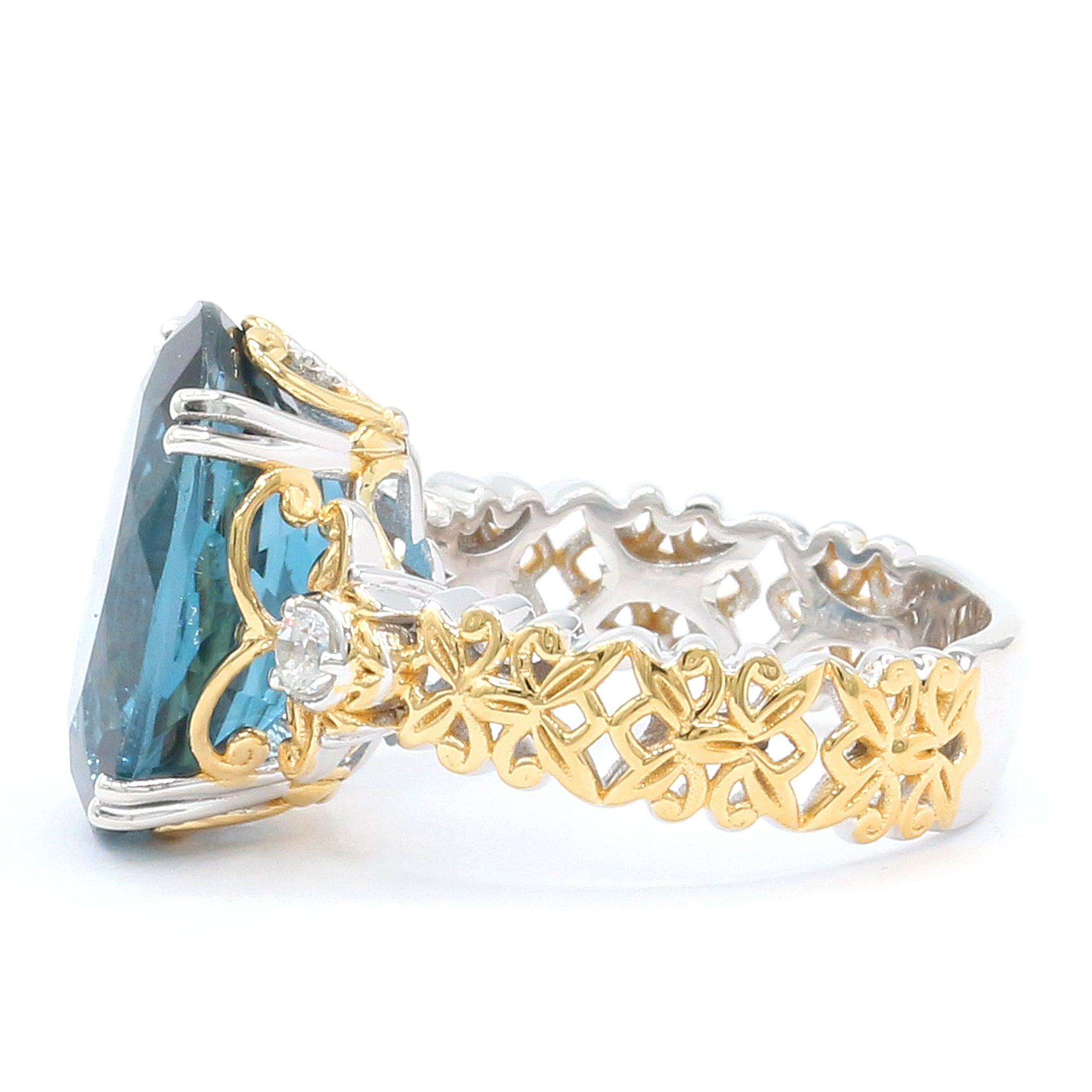 Gems en Vogue 24K Palladium Silver 11.09ctw London Blue Topaz & White Zircon Ring