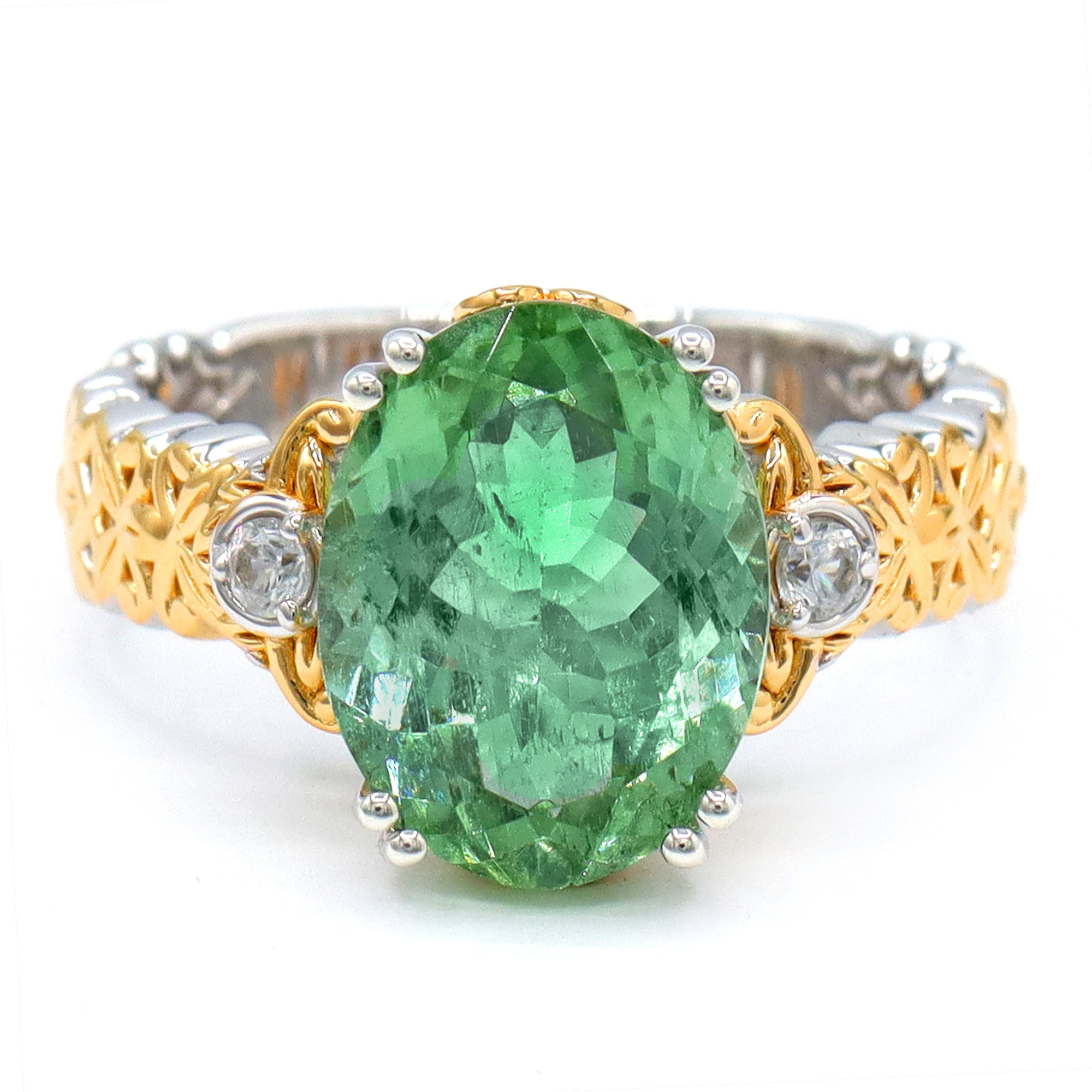 Couture Gems One-of-a-Kind 24K Palladium Silver 7.80ctw Mint Green Tourmaline & White Zircon Ring