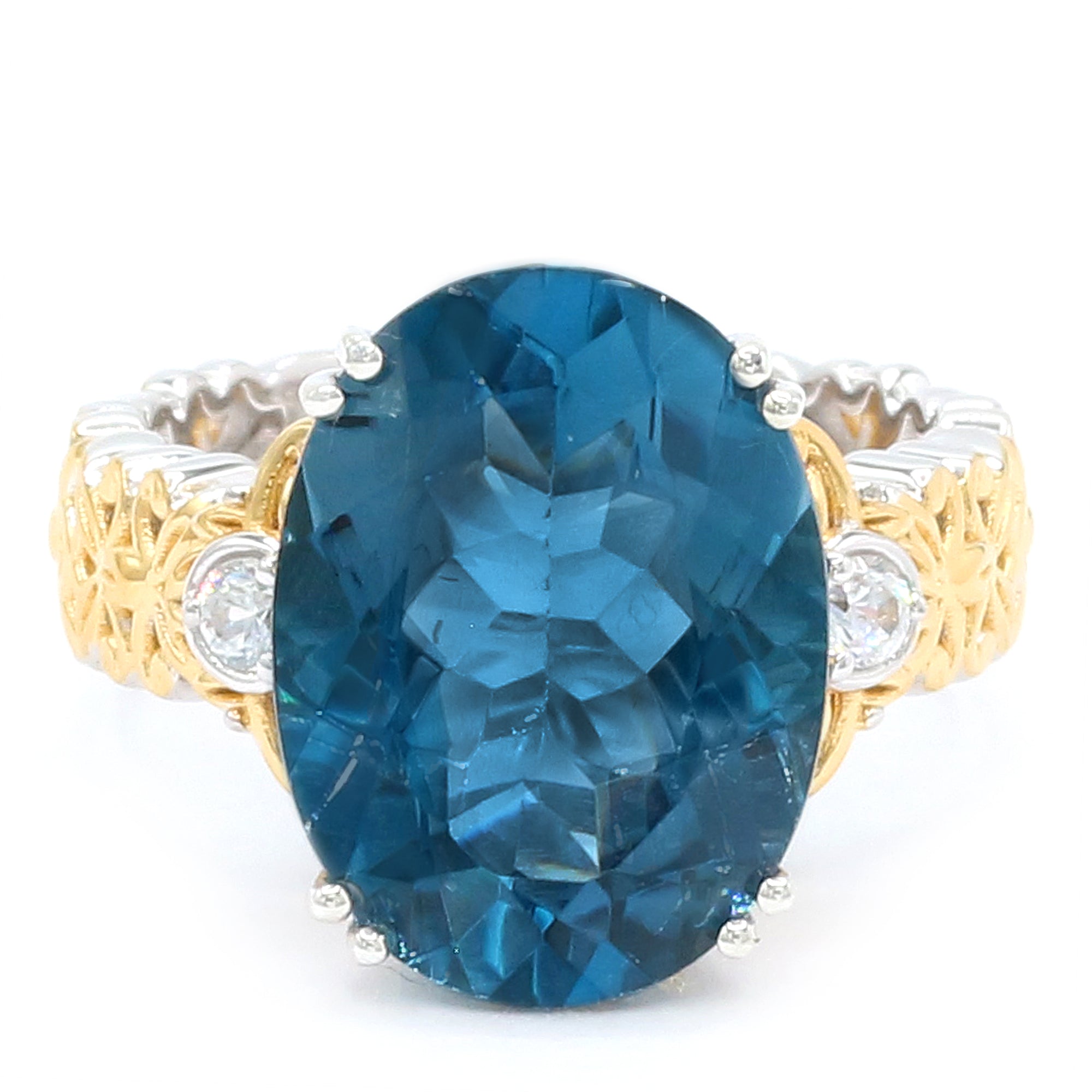 Gems en Vogue 24K Palladium Silver 11.09ctw London Blue Topaz & White Zircon Ring