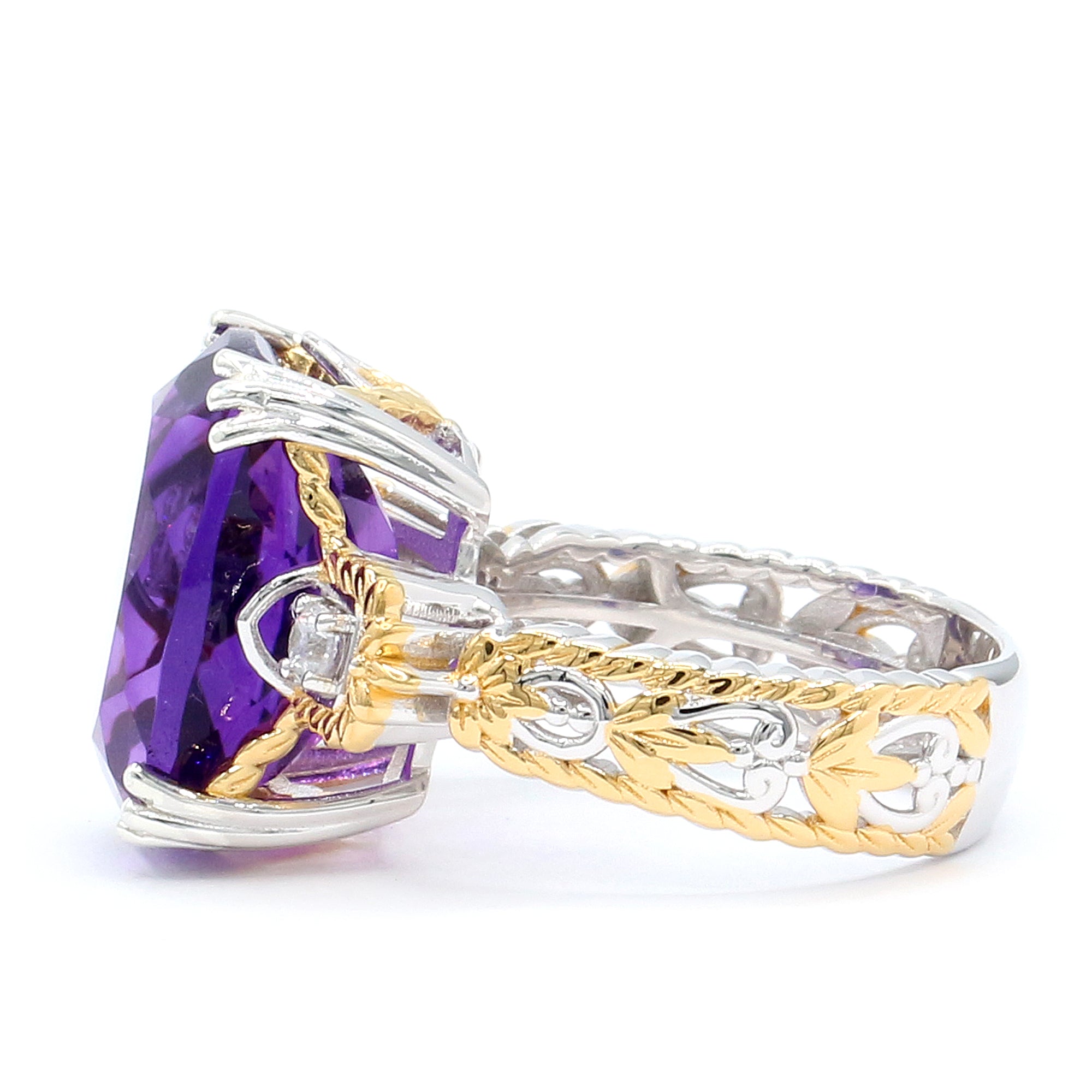 Gems en Vogue 24K Palladium Silver 10.90ctw Tanzanian Amethyst & White Zircon Ring