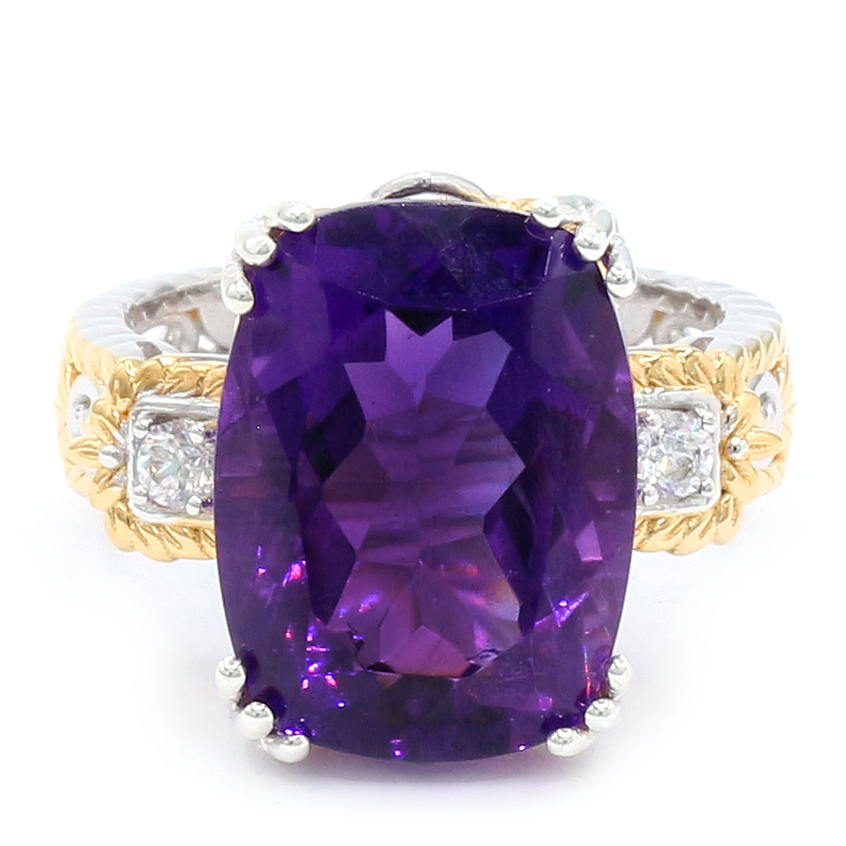 Gems en Vogue 24K Palladium Silver 10.90ctw Tanzanian Amethyst & White Zircon Ring