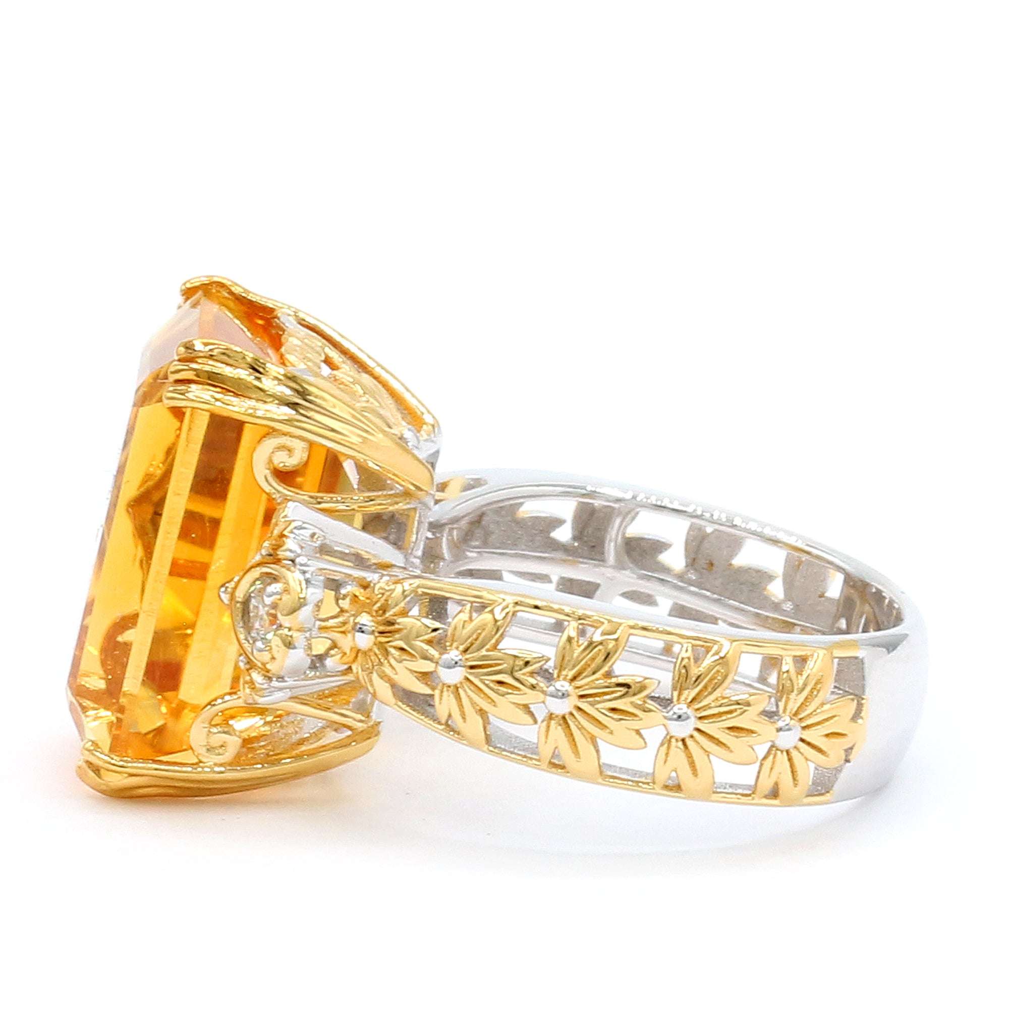 Bague Gems en Vogue en Citrine de Bolivie "Fire" 18,38 carats et Zircons Blancs