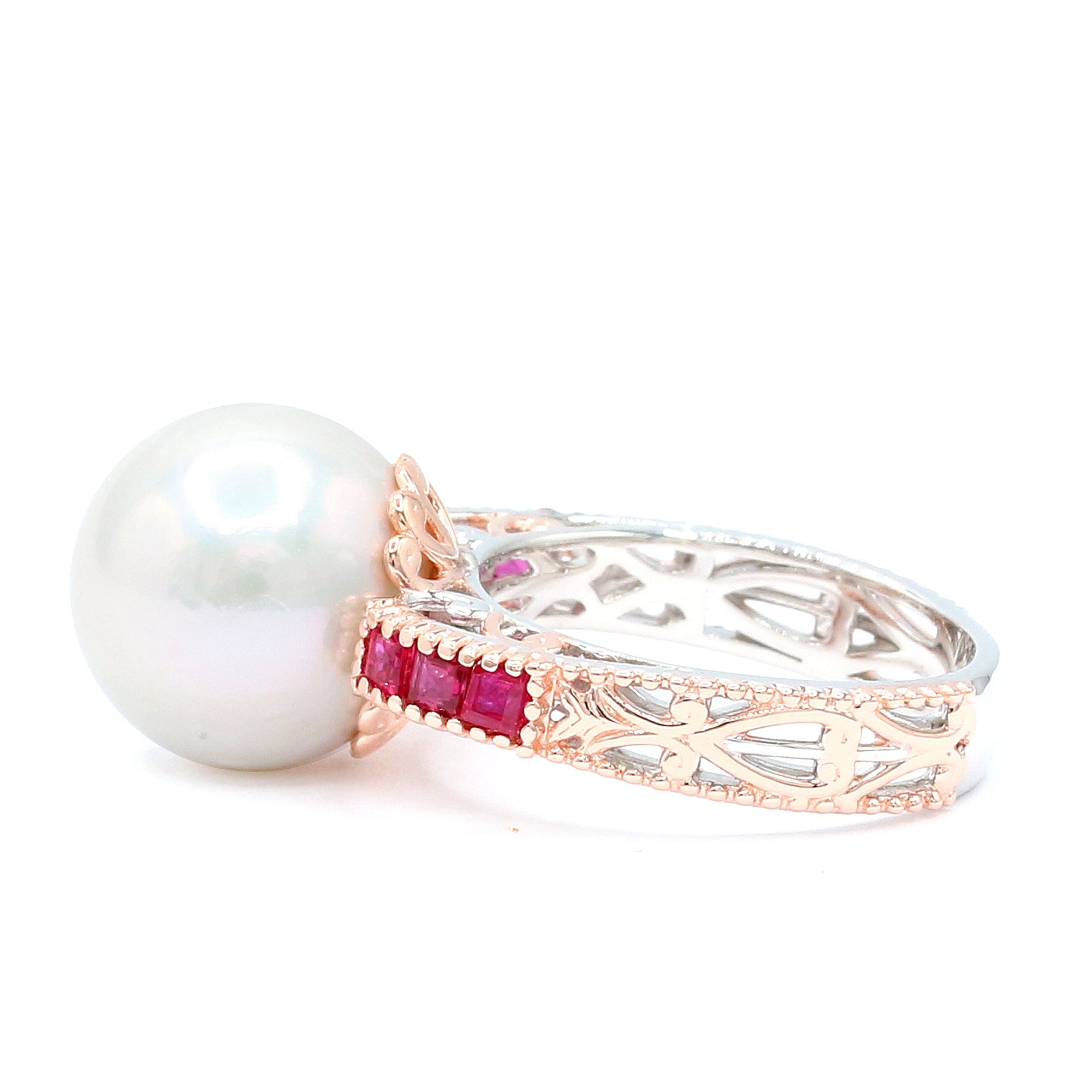 Gems en Vogue 18K Palladium Silver White Edison Pearl & Ruby Ring