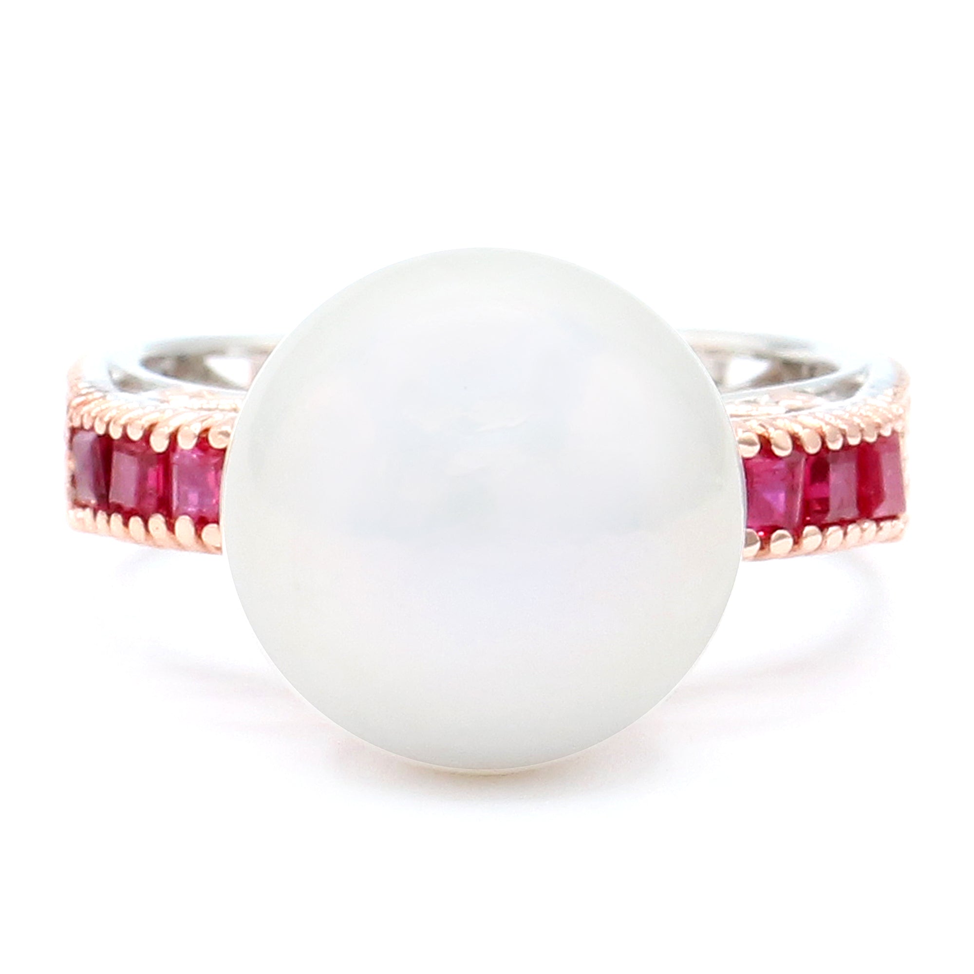 Gems en Vogue 18K Palladium Silver White Edison Pearl & Ruby Ring