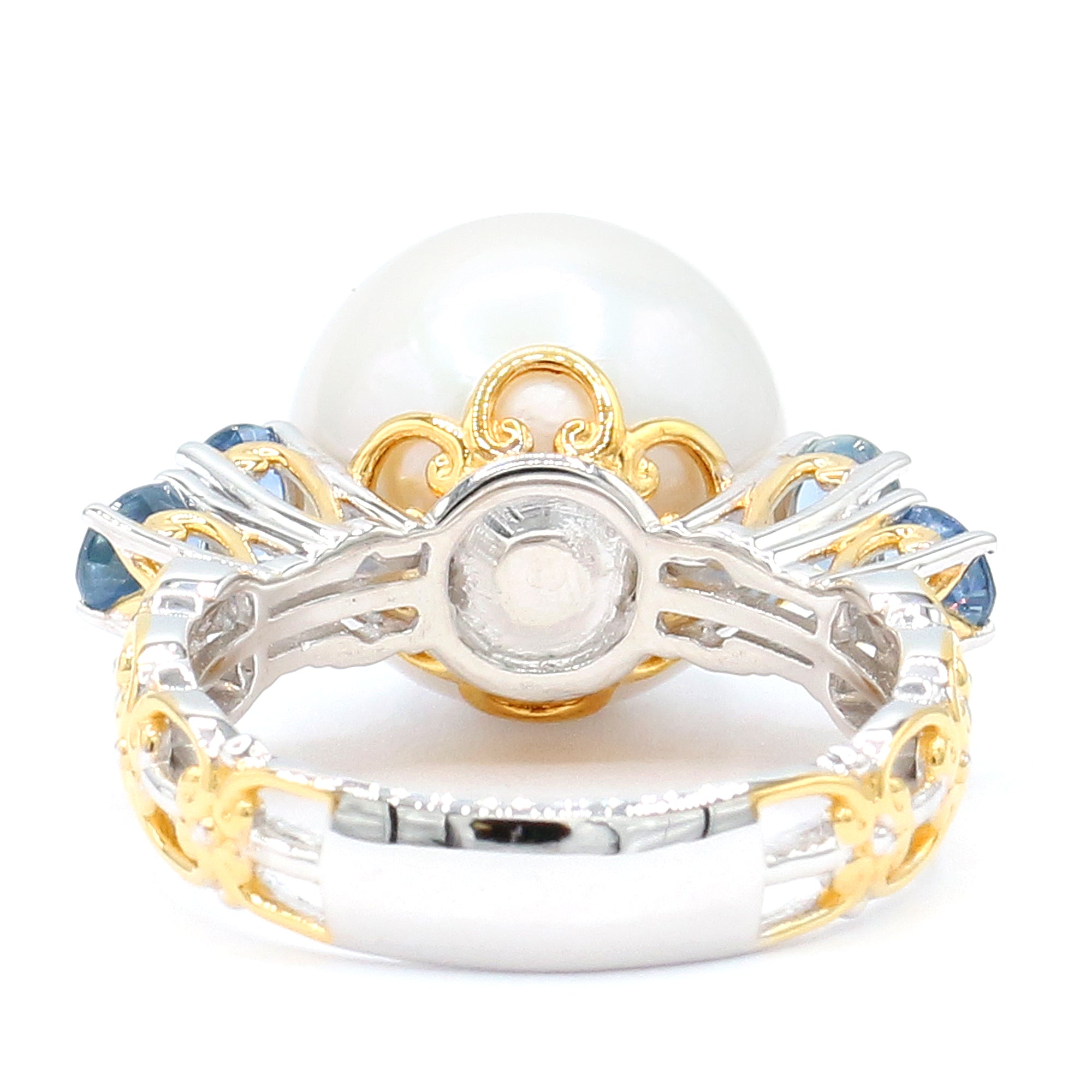 Gems en Vogue 24K Palladium Silver White Edison Pearl & Blue Sapphire Ring