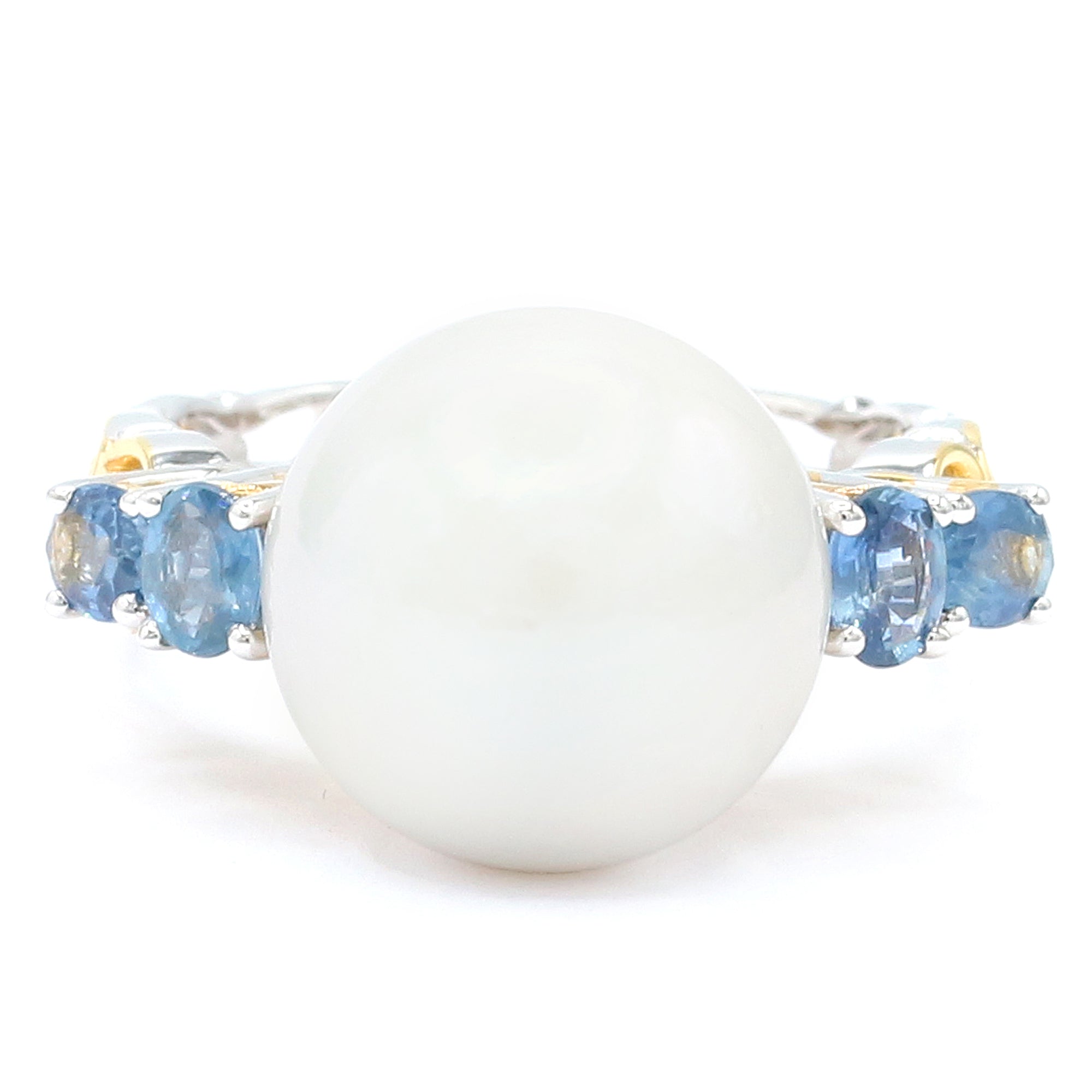 Gems en Vogue 24K Palladium Silver White Edison Pearl & Blue Sapphire Ring