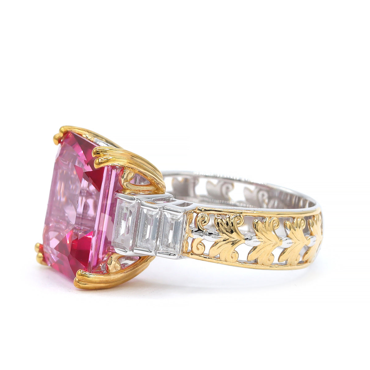 Gems en Vogue One-of-a-Kind 24K Palladium Silver 13.32ctw Pink Topaz & White Zircon Ring