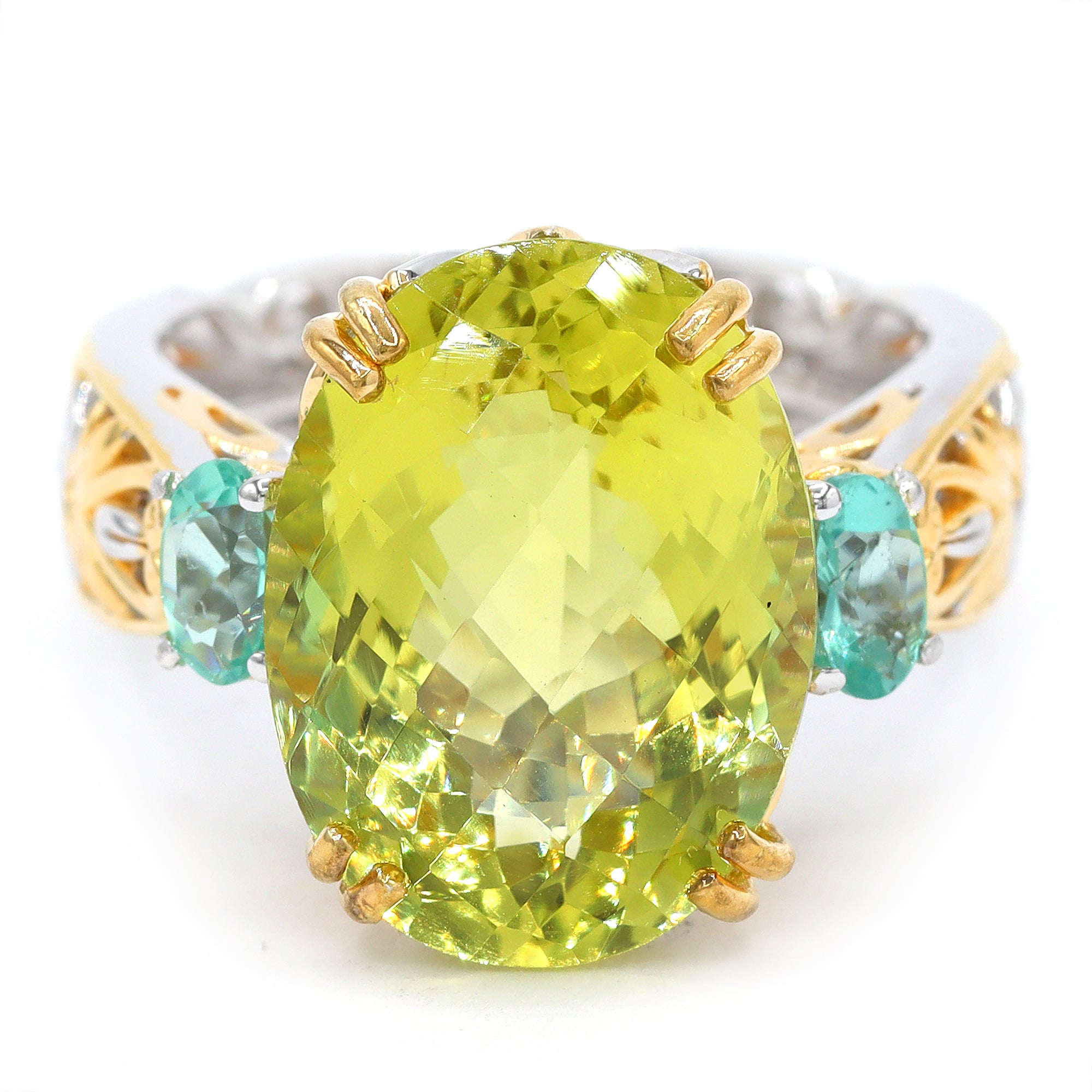 Gems en Vogue 24K Palladium Silver 8.60ctw Ouro Verde & Dauphin Apatite Ring