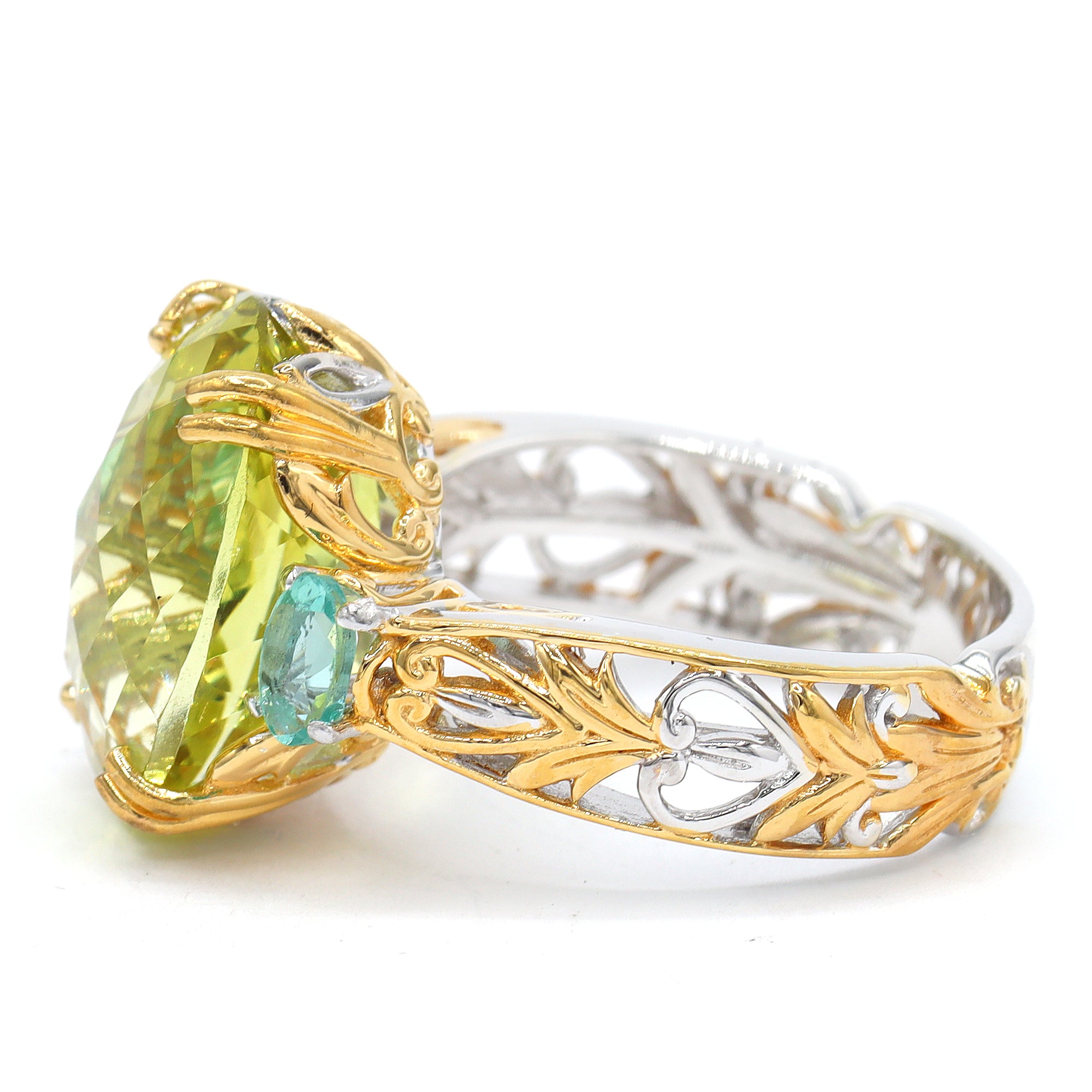 Gems en Vogue 24K Palladium Silver 8.60ctw Ouro Verde & Dauphin Apatite Ring