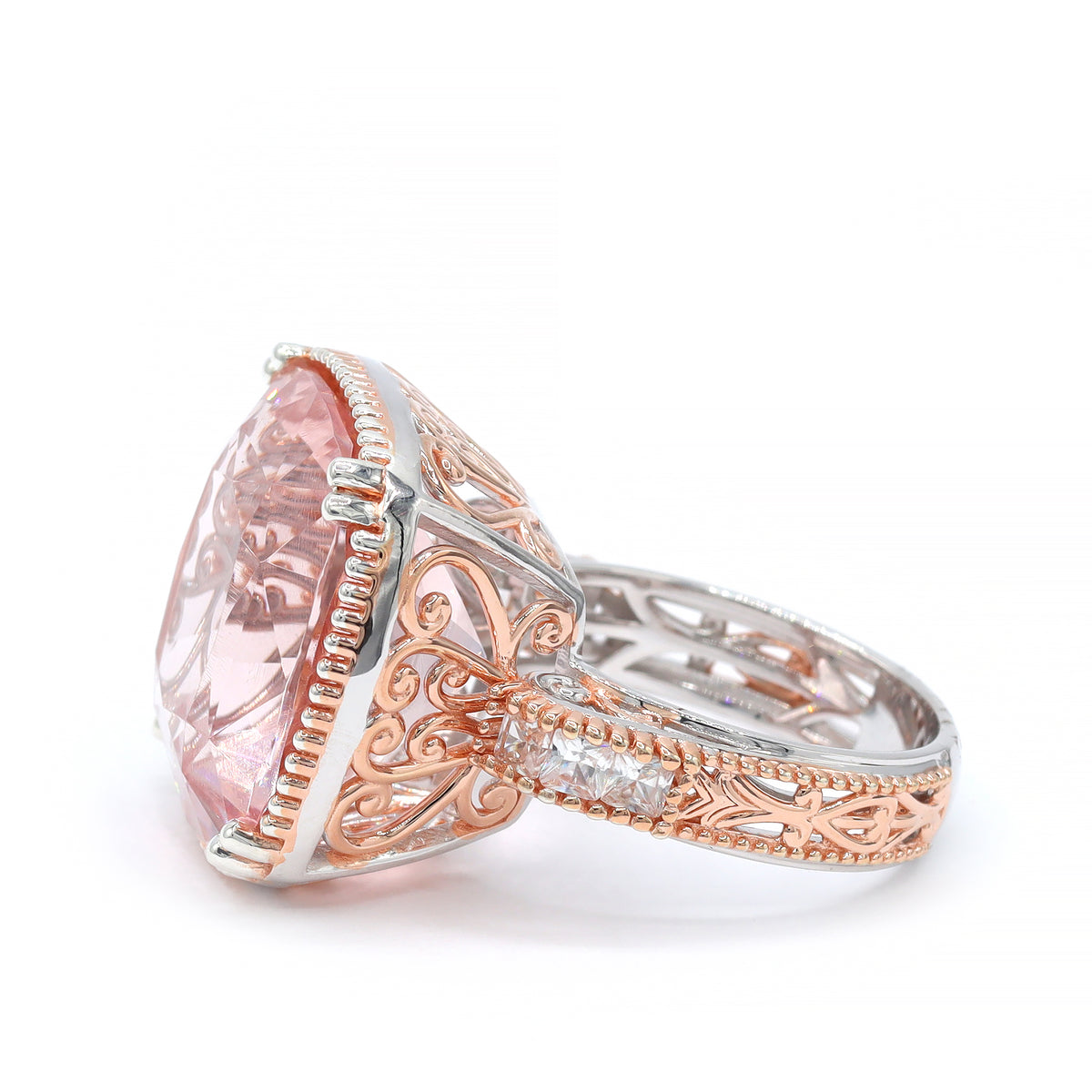 Couture Gems One-of-a-Kind 18K Palladium Silver 31.05ctw Peachy Pink Fluorite & White Zircon Ring