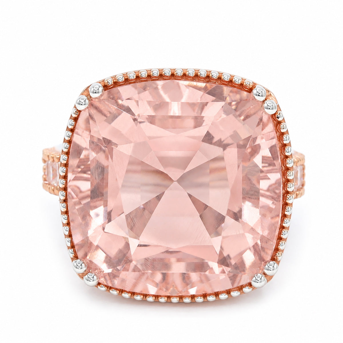 Couture Gems One-of-a-Kind 18K Palladium Silver 31.05ctw Peachy Pink Fluorite & White Zircon Ring