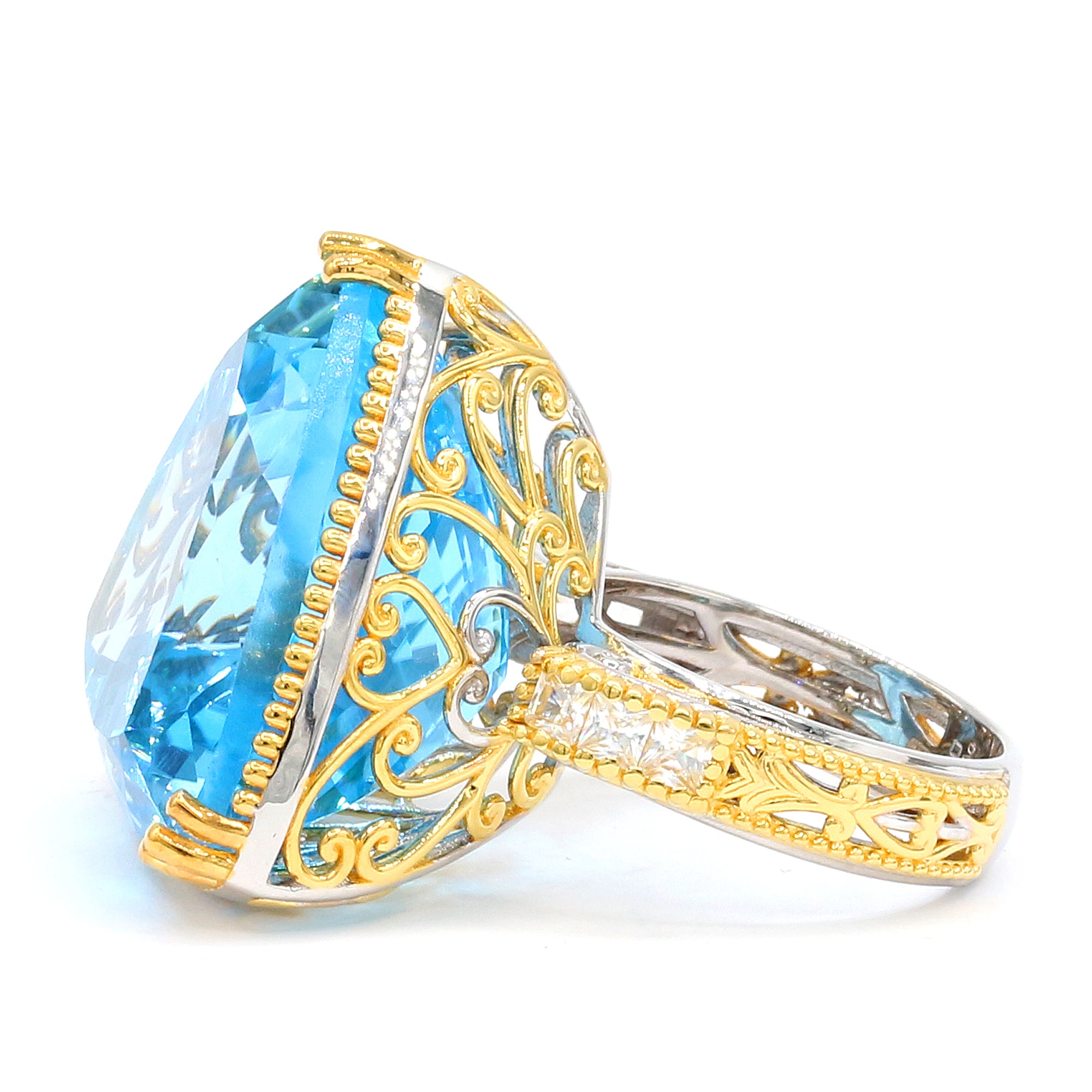Couture Gems One-of-a-Kind 24K Palladium Silver 61.06ctw Swiss Blue Topaz & White Zircon Honker Ring