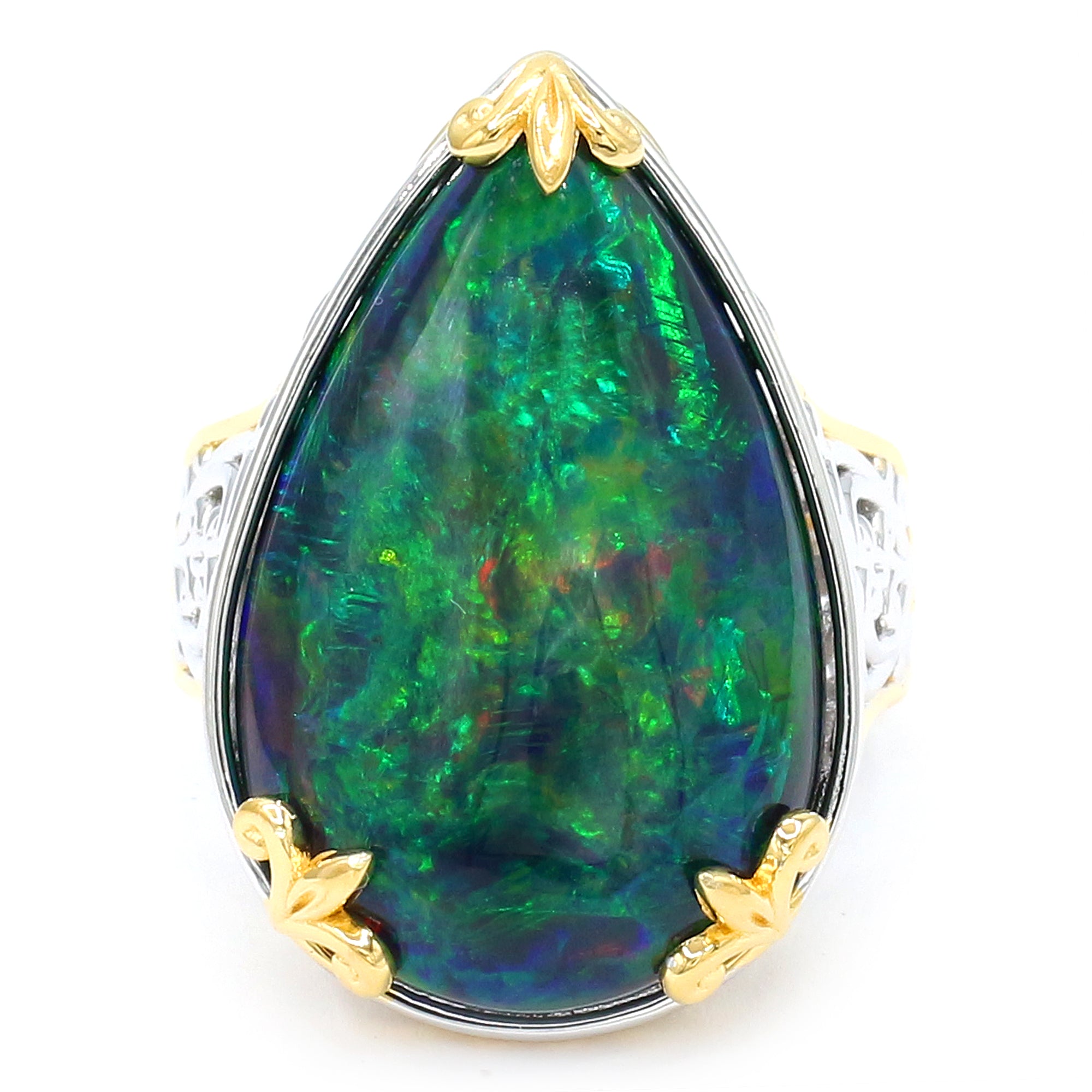 Couture Gems One-of-a-Kind 24K Palladium Silver 19.91ctw Black Ethiopian Opal Ring
