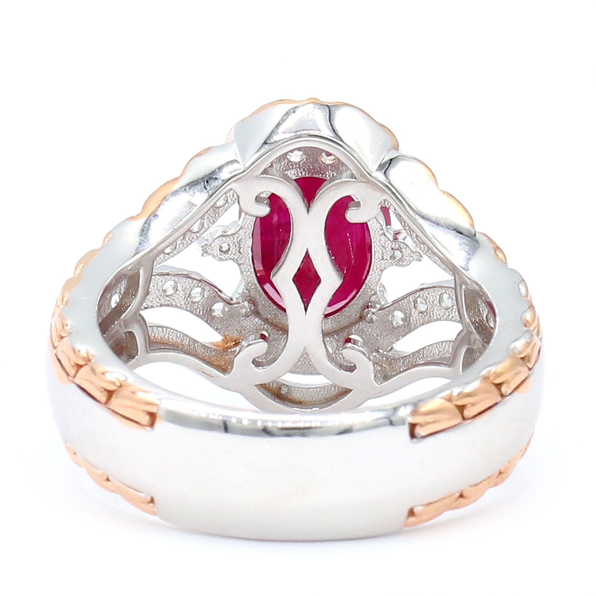 Bague en argent palladié 18 carats avec rubis et zircons blancs de 2,70 carats par Gems en Vogue