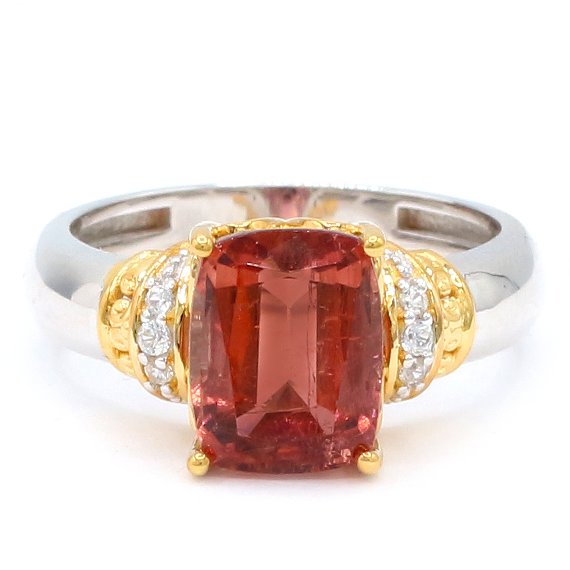 Couture Gems One-of-a-Kind 4.11ctw Sunset Tourmaline & White Zircon Ring