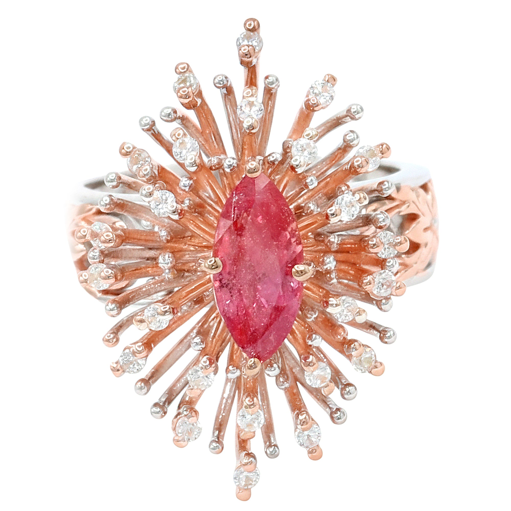 Couture Gems One-of-a-Kind 18K Palladium Silver 2.61ctw Padparadscha Sapphire & White Zircon Ring