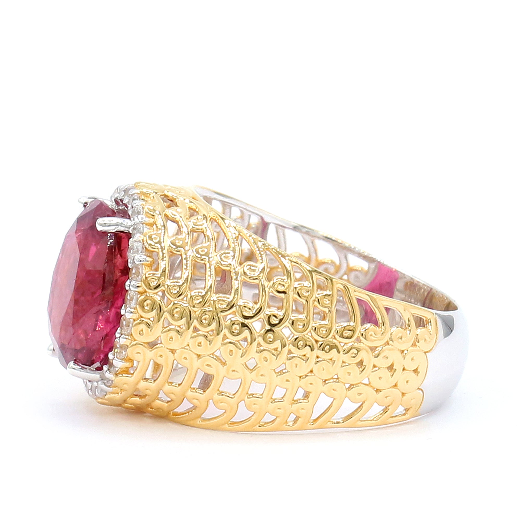 Couture Gems One-of-a-Kind 24K Palladium Silver 5.09ctw Rubellite & White Zircon Halo Ring