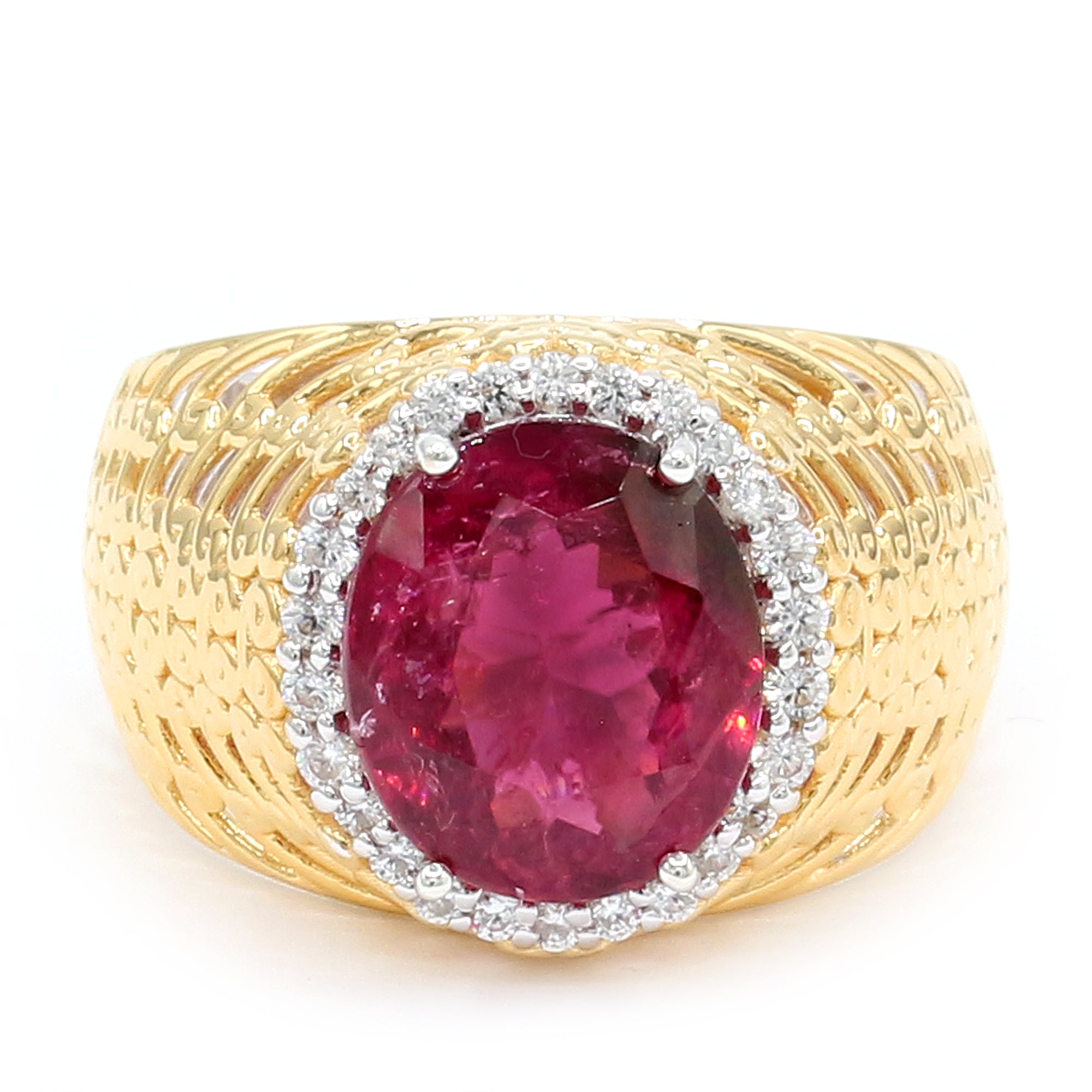 Couture Gems One-of-a-Kind 24K Palladium Silver 5.09ctw Rubellite & White Zircon Halo Ring