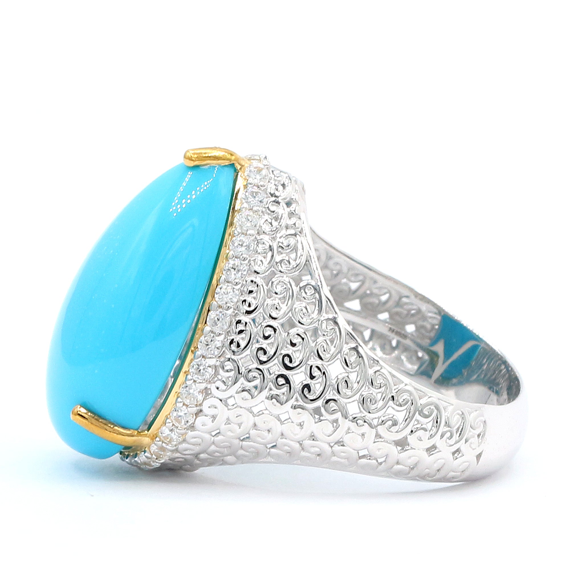 Couture Gems One-of-a-Kind 24K Palladium Silver 18.76ctw Sleeping Beauty Turquoise & White Zircon Ring