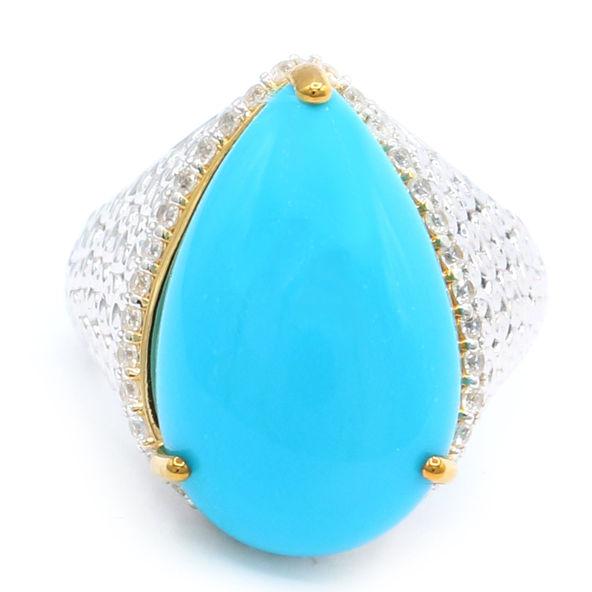 Couture Gems One-of-a-Kind 24K Palladium Silver 18.76ctw Sleeping Beauty Turquoise & White Zircon Ring
