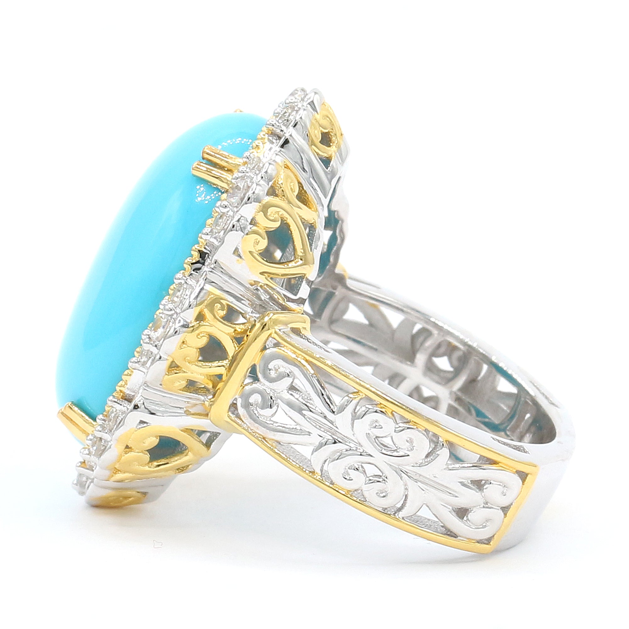 Couture Gems One-of-a-Kind 24K Palladium Silver 18.90ctw Sleeping Beauty Turquoise & White Zircon Ring