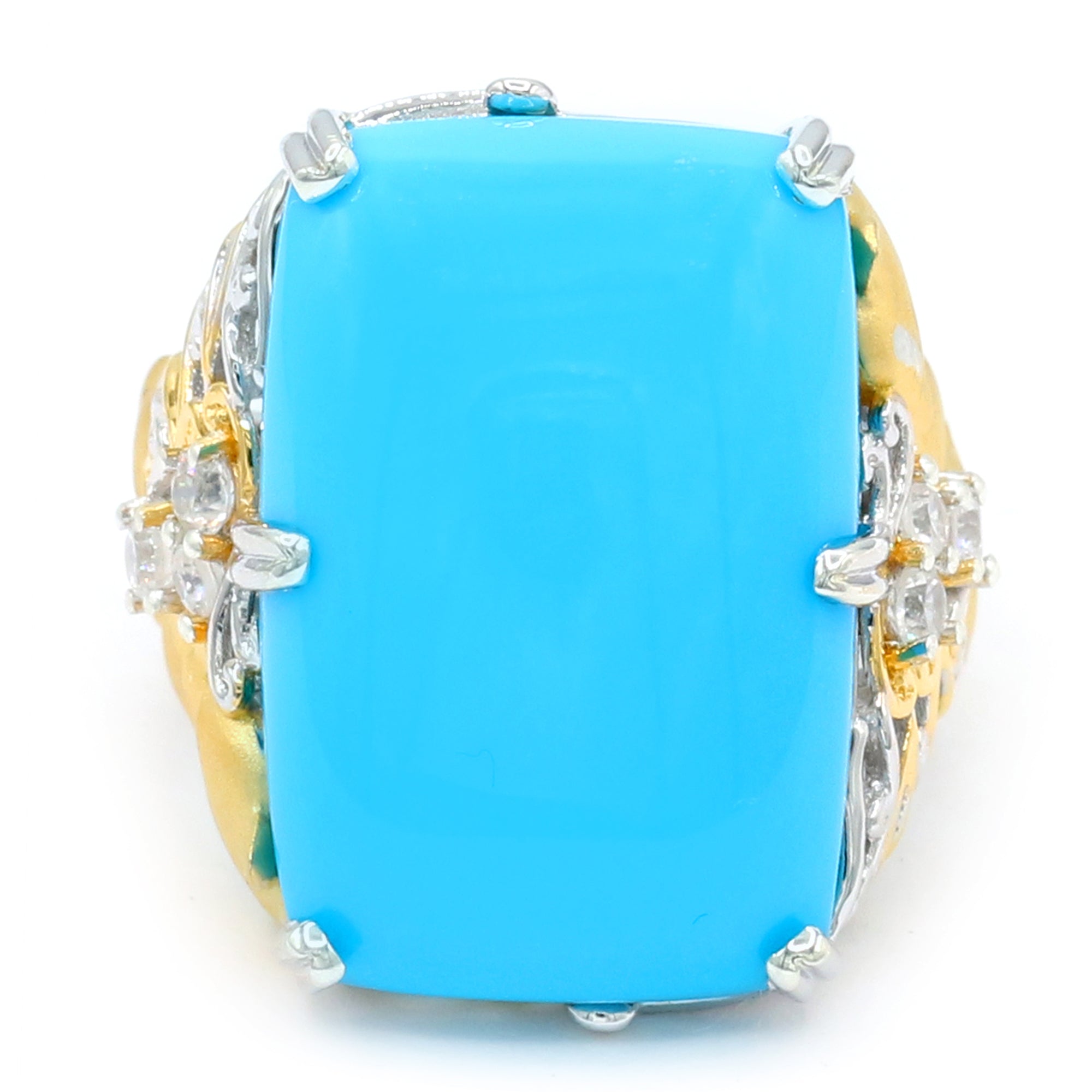Couture Gems One-of-a-Kind 24K Palladium Silver 26.32ctw Sleeping Beauty Turquoise & White Zircon Panther Ring