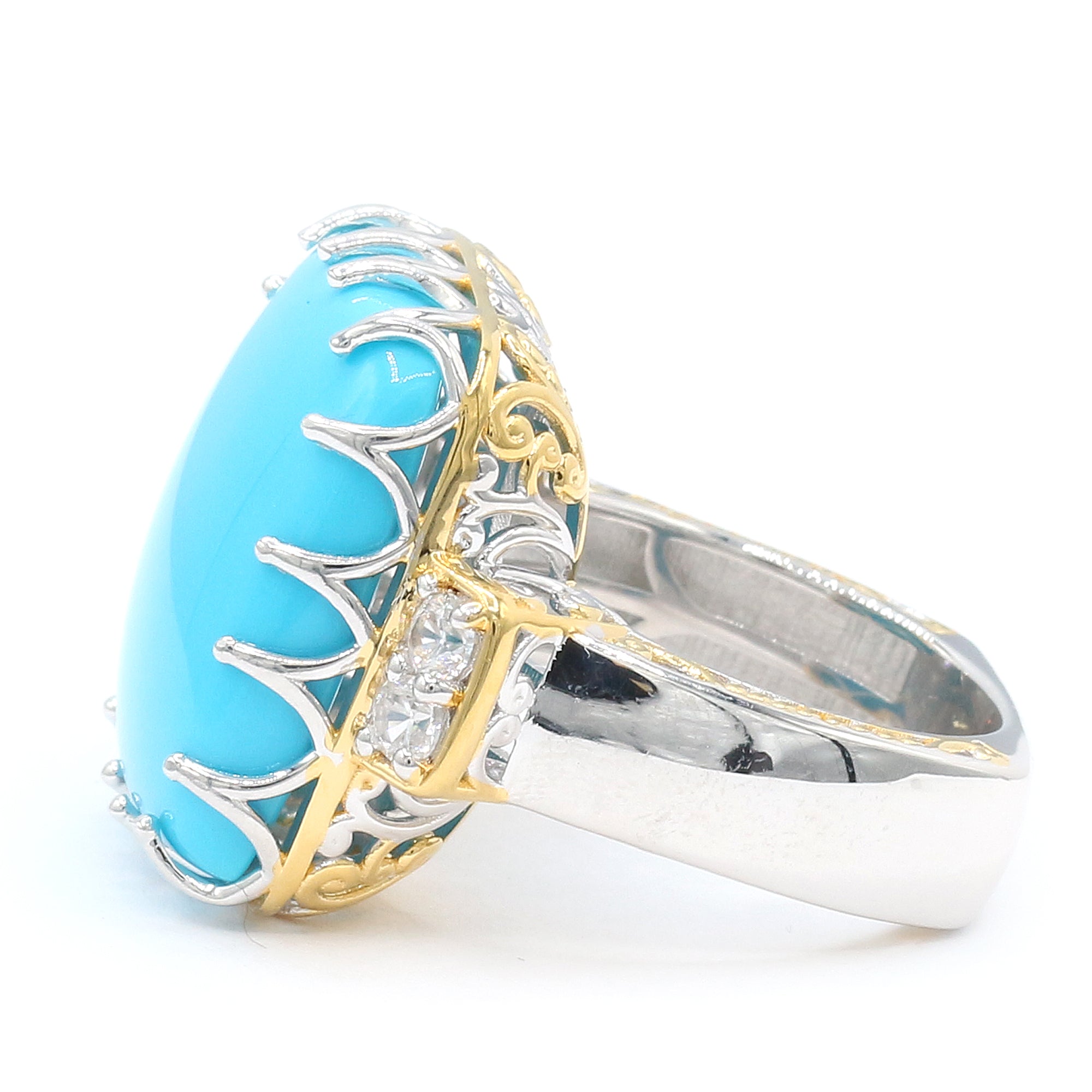 Couture Gems One-of-a-Kind 24K Palladium Silver 22.95ctw Sleeping Beauty Turquoise & White Zircon Ring