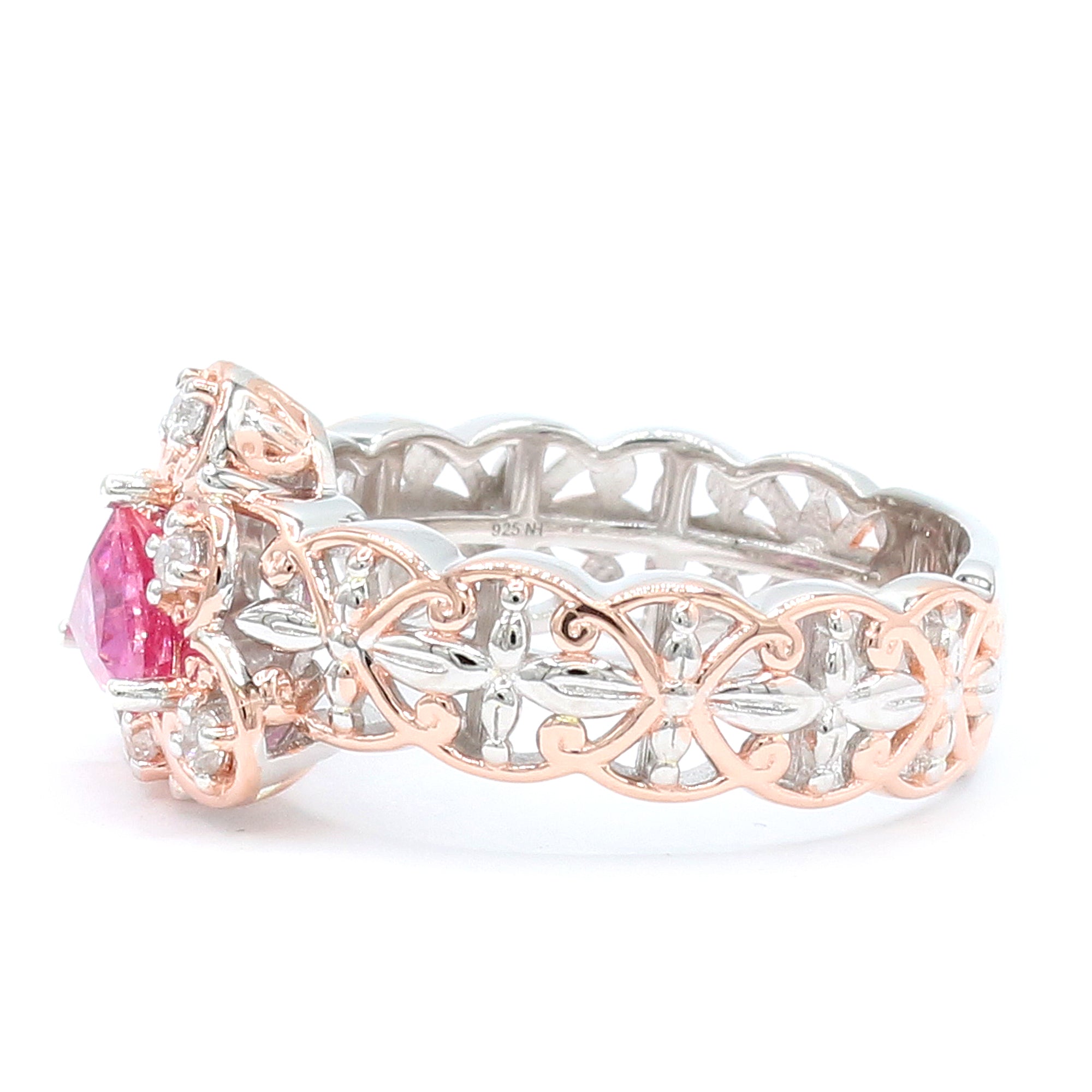 Couture Gems One-of-a-Kind 18K Palladium Silver 1.27ctw Trillion Lotus Pink Sapphire & White Zircon Ring