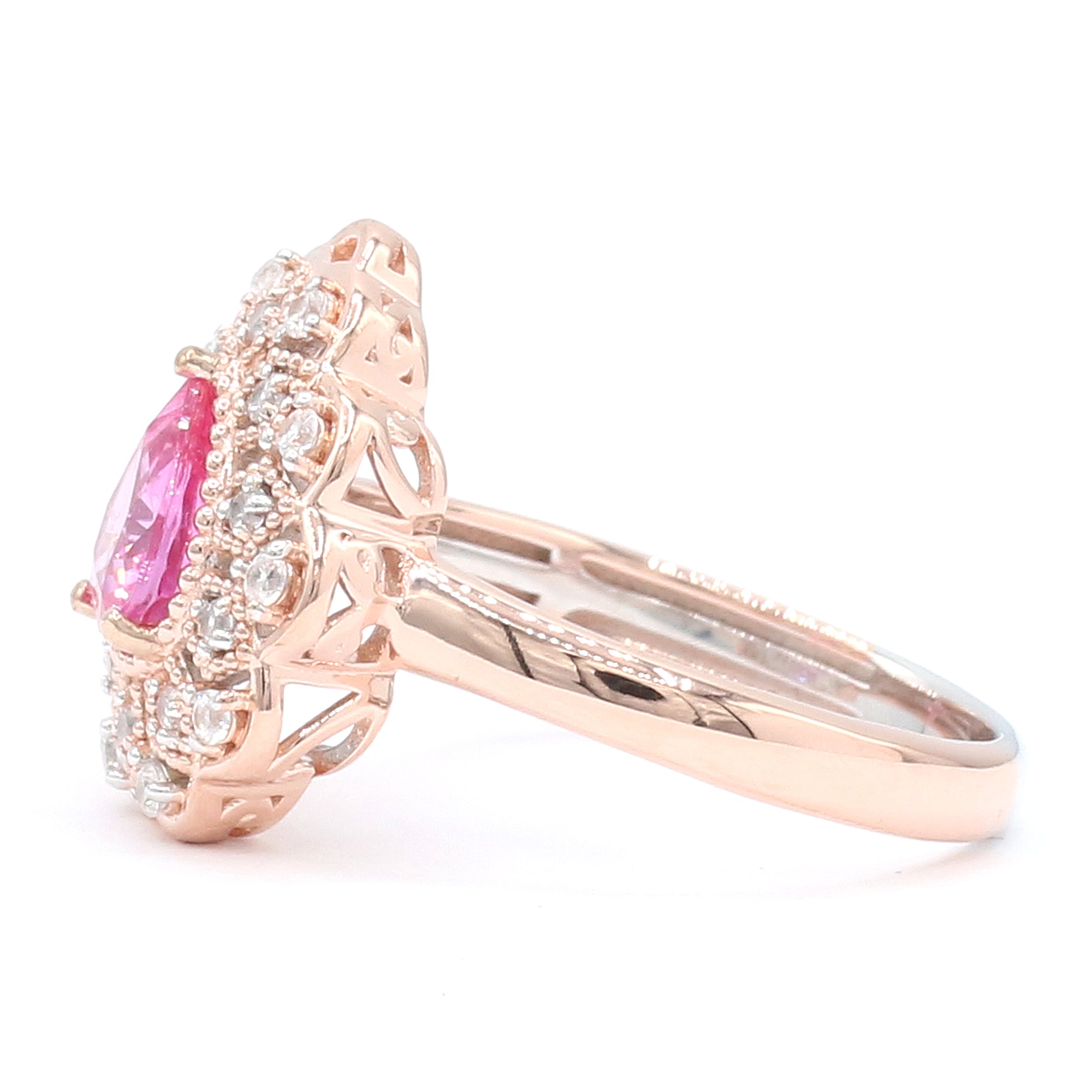 Couture Gems 18K Palladium Silver 1.49ctw Lotus Pink Sapphire & White Zircon Ring
