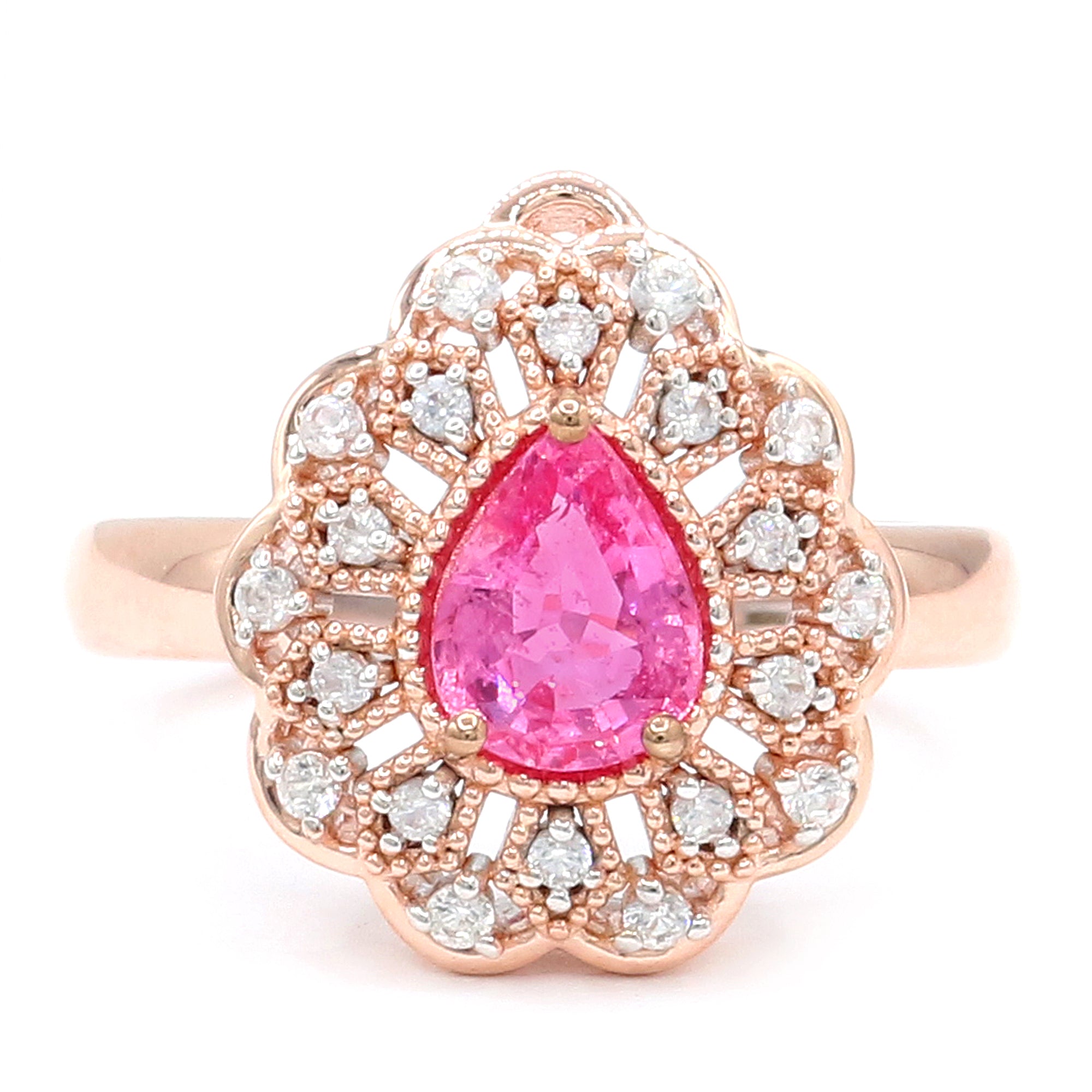 Couture Gems 18K Palladium Silver 1.49ctw Lotus Pink Sapphire & White Zircon Ring