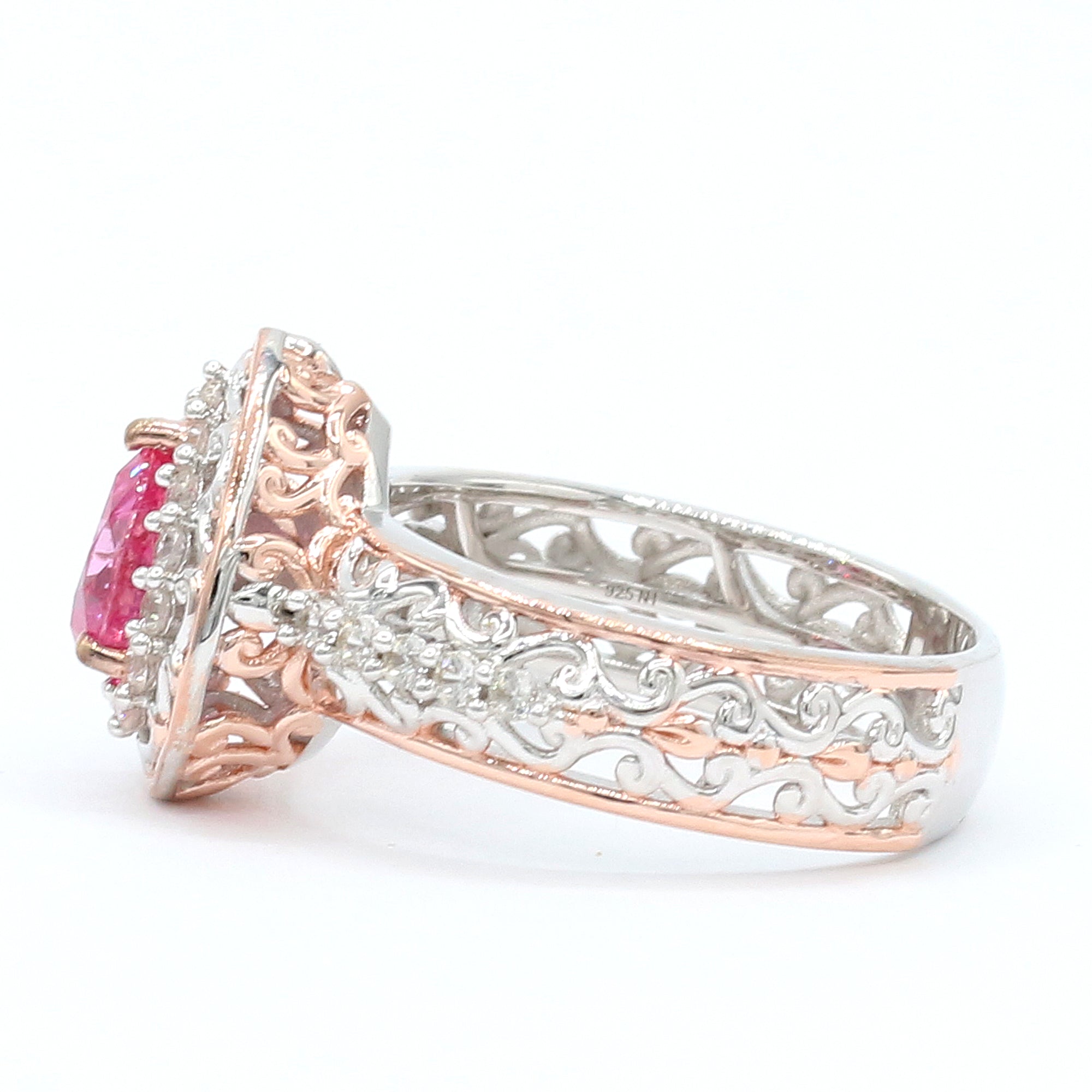 Couture Gems One-of-a-Kind 18K Palladium Silver 2.08ctw Lotus Pink Sapphire & White Zircon Halo Ring